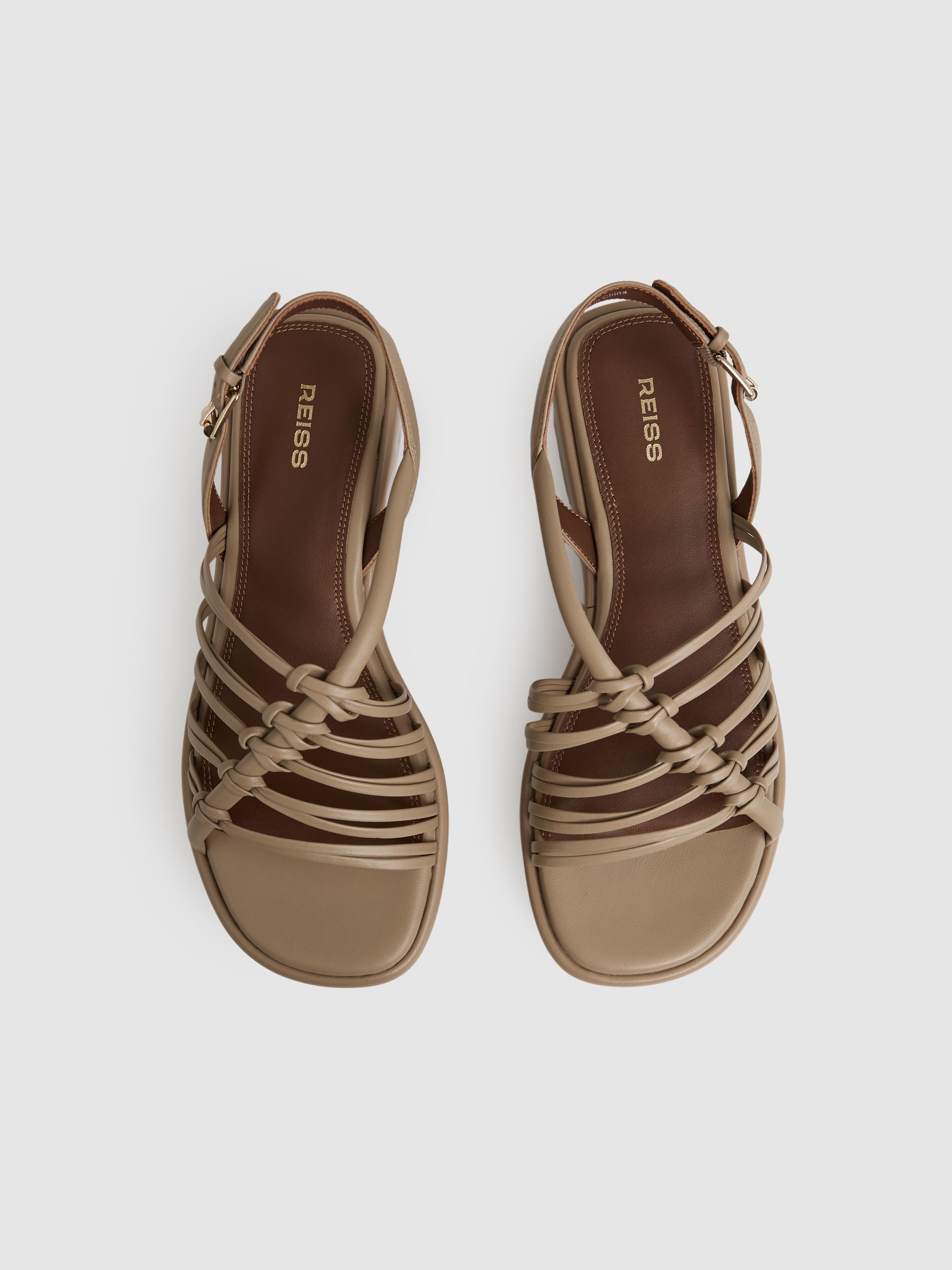 Leather Knot Strappy Platform Sandals in Beige