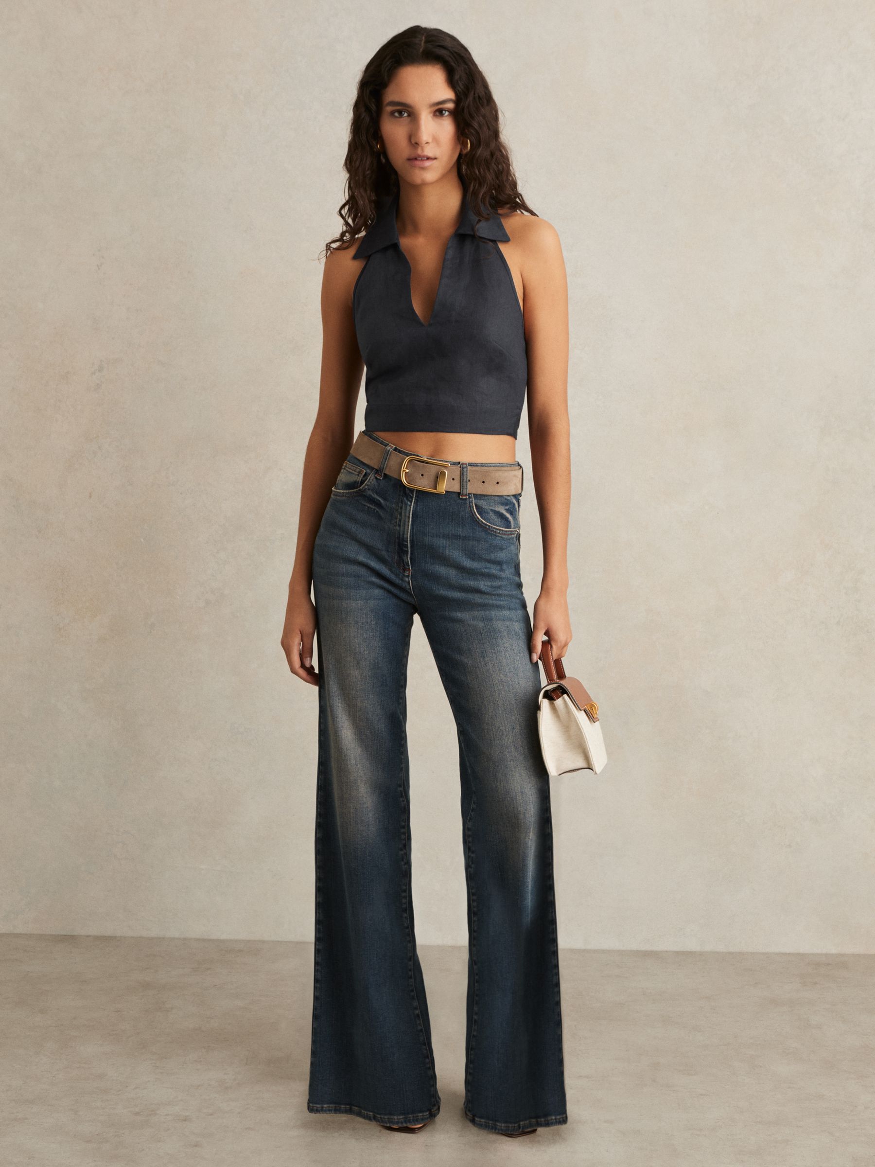 Linen Halterneck Top in Navy