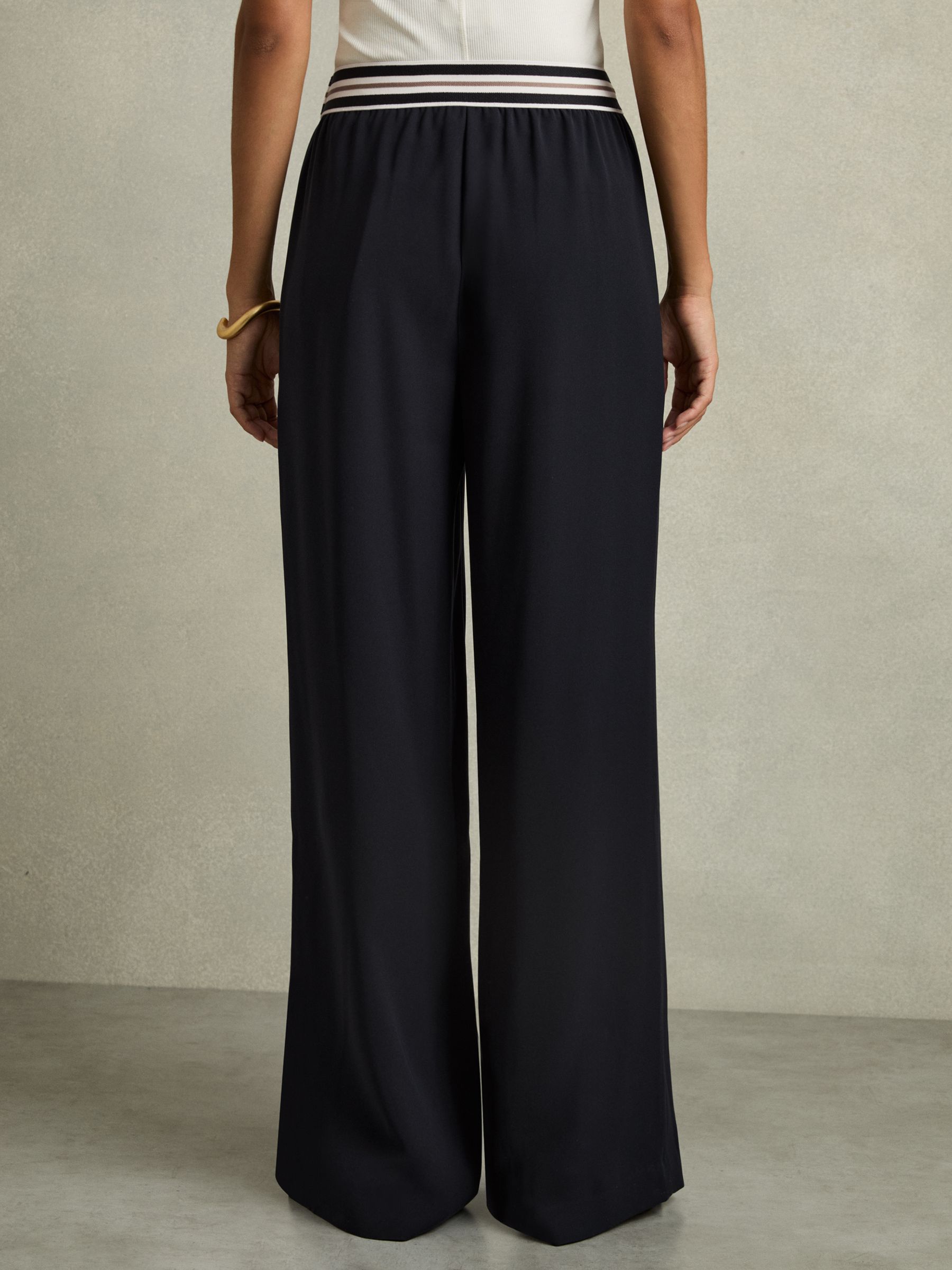Stripe-Waistband Wide-Leg Trousers in Navy