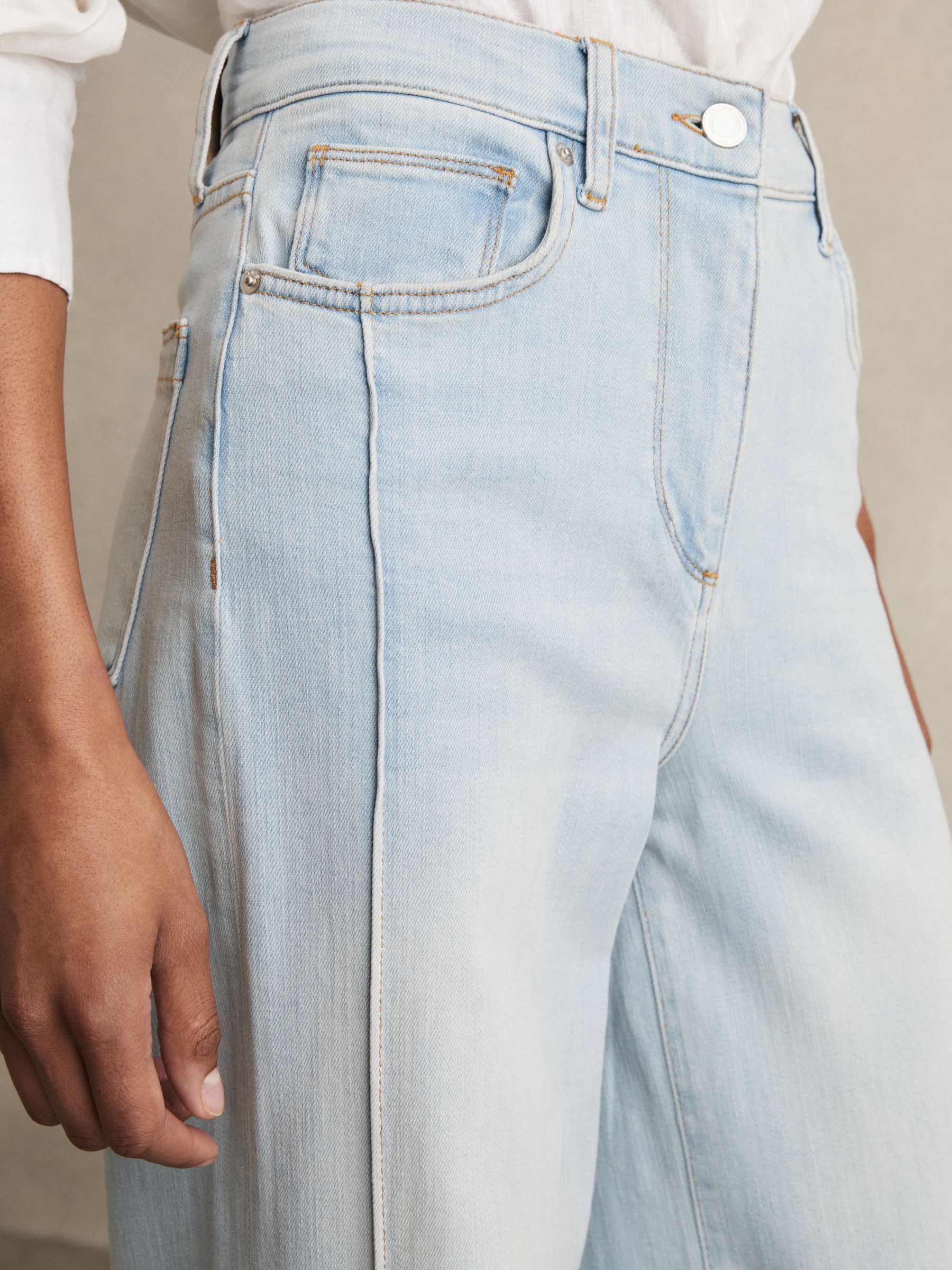 Stretch-Cotton Wide-Leg Jeans in Light Blue