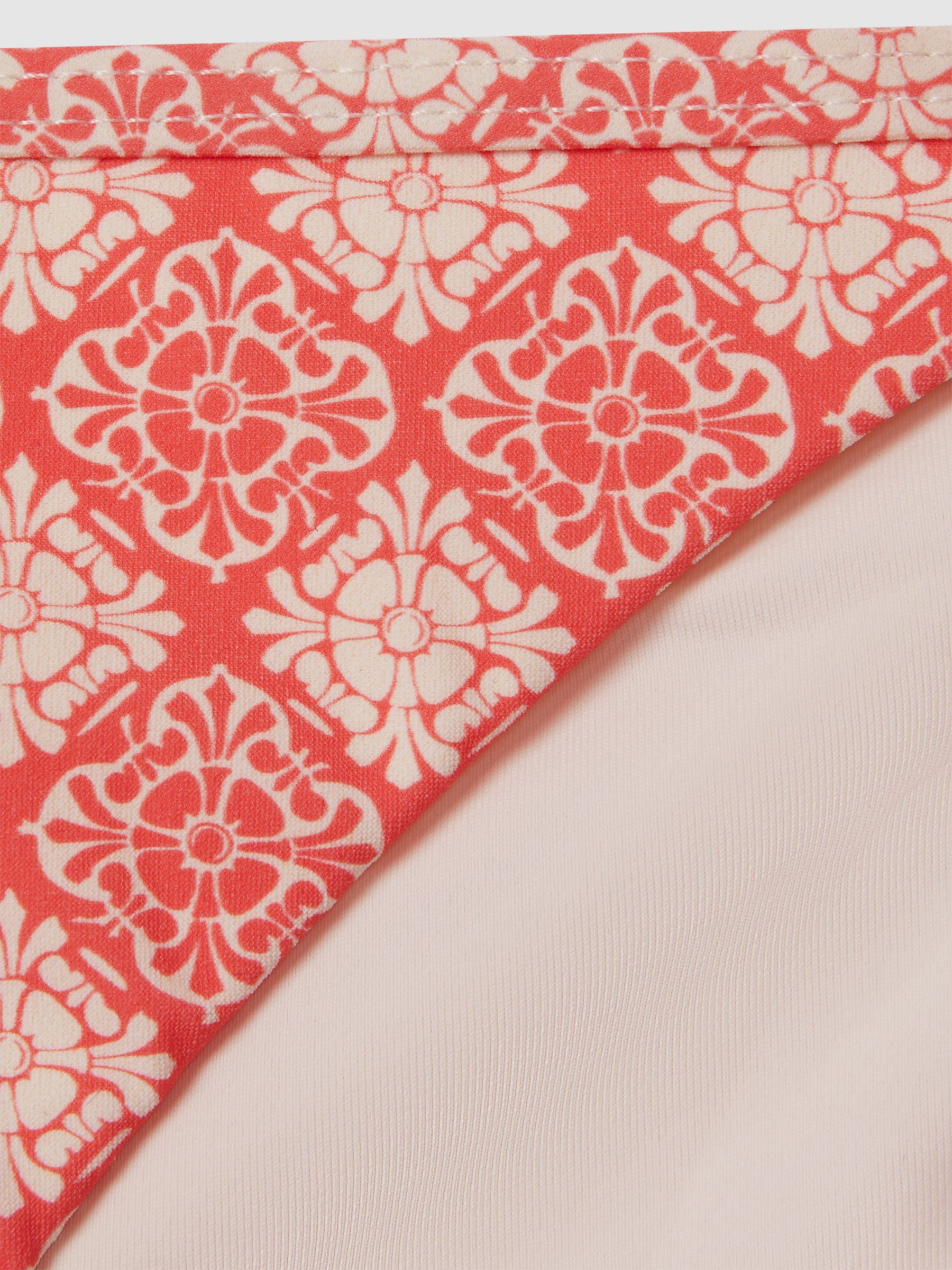 Printed Side Tie Bikini Bottoms in Cream/Coral