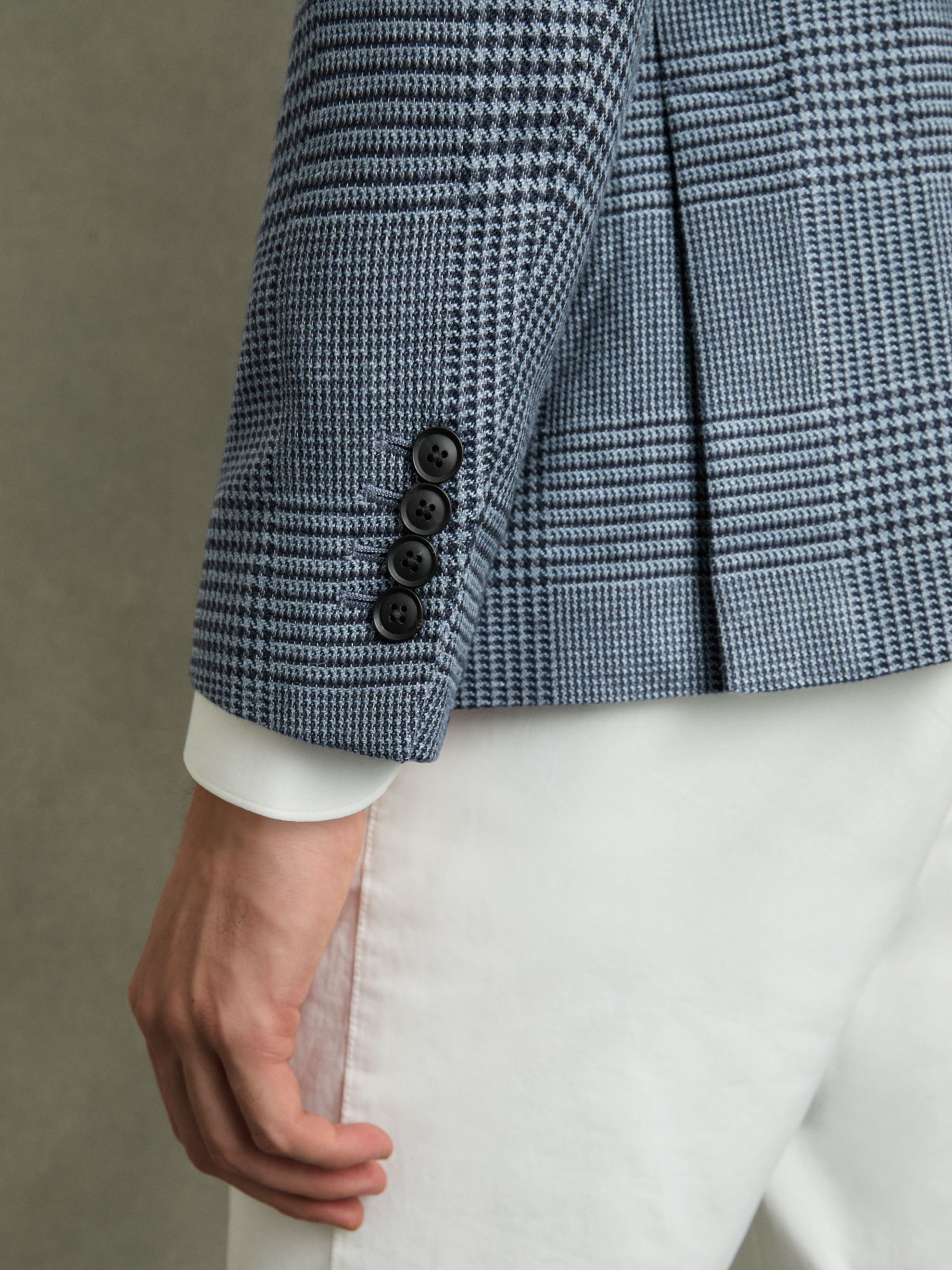 Regular-Fit Single-Breasted Check Blazer in Blue