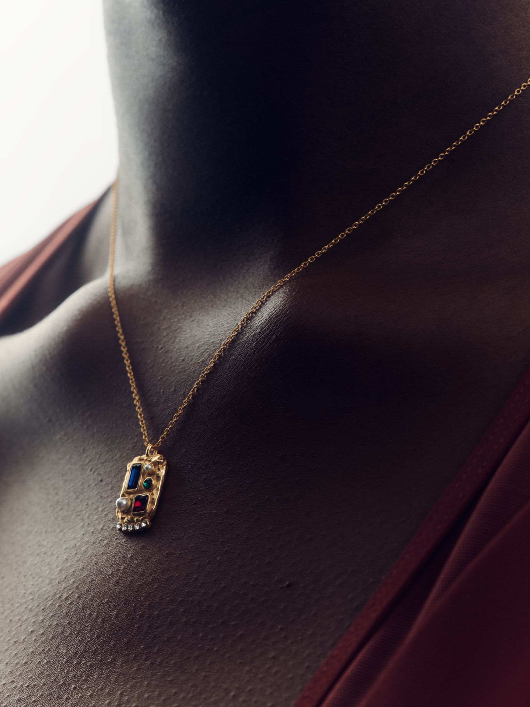 Crystal Rectangle Pendant Necklace in Gold Tone