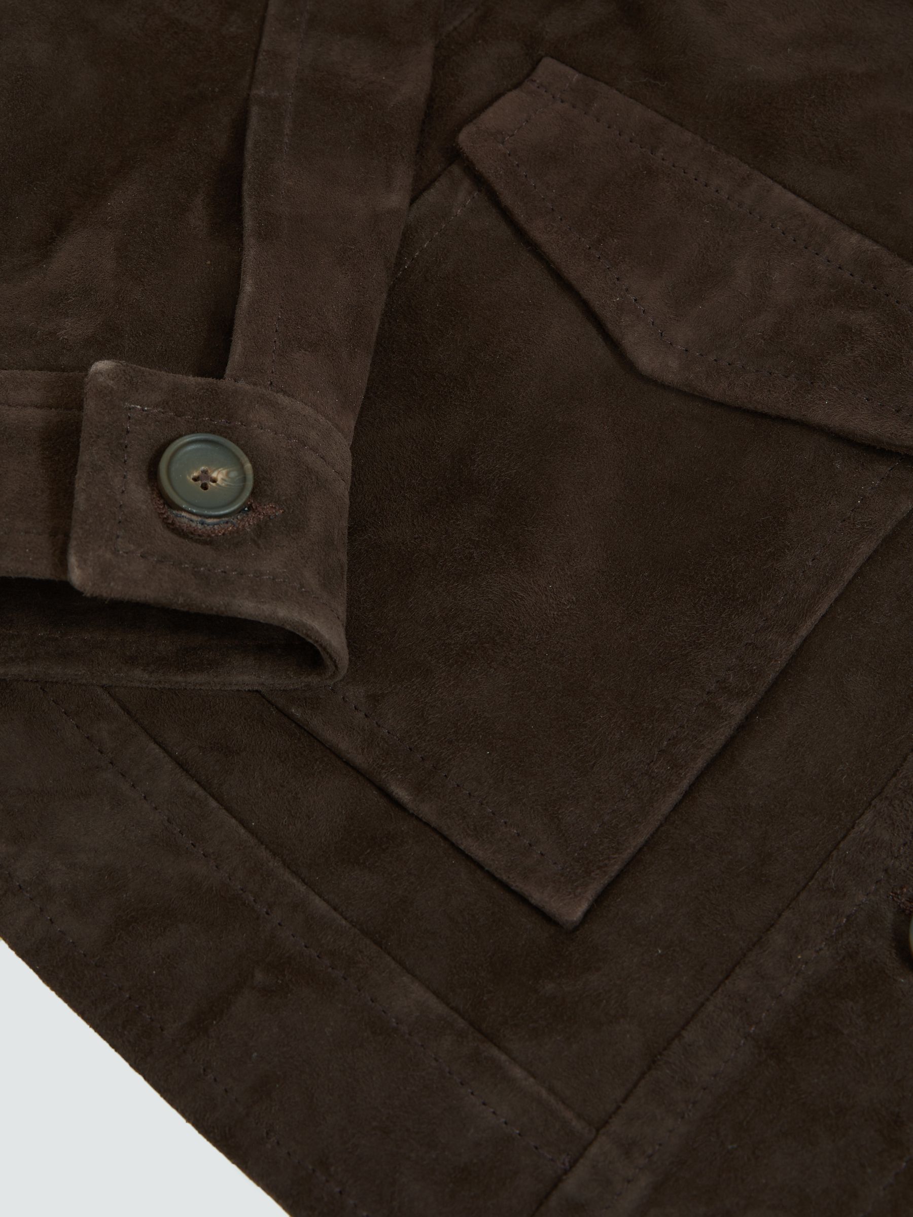 Petite Suede Trucker Jacket in Chocolate Brown