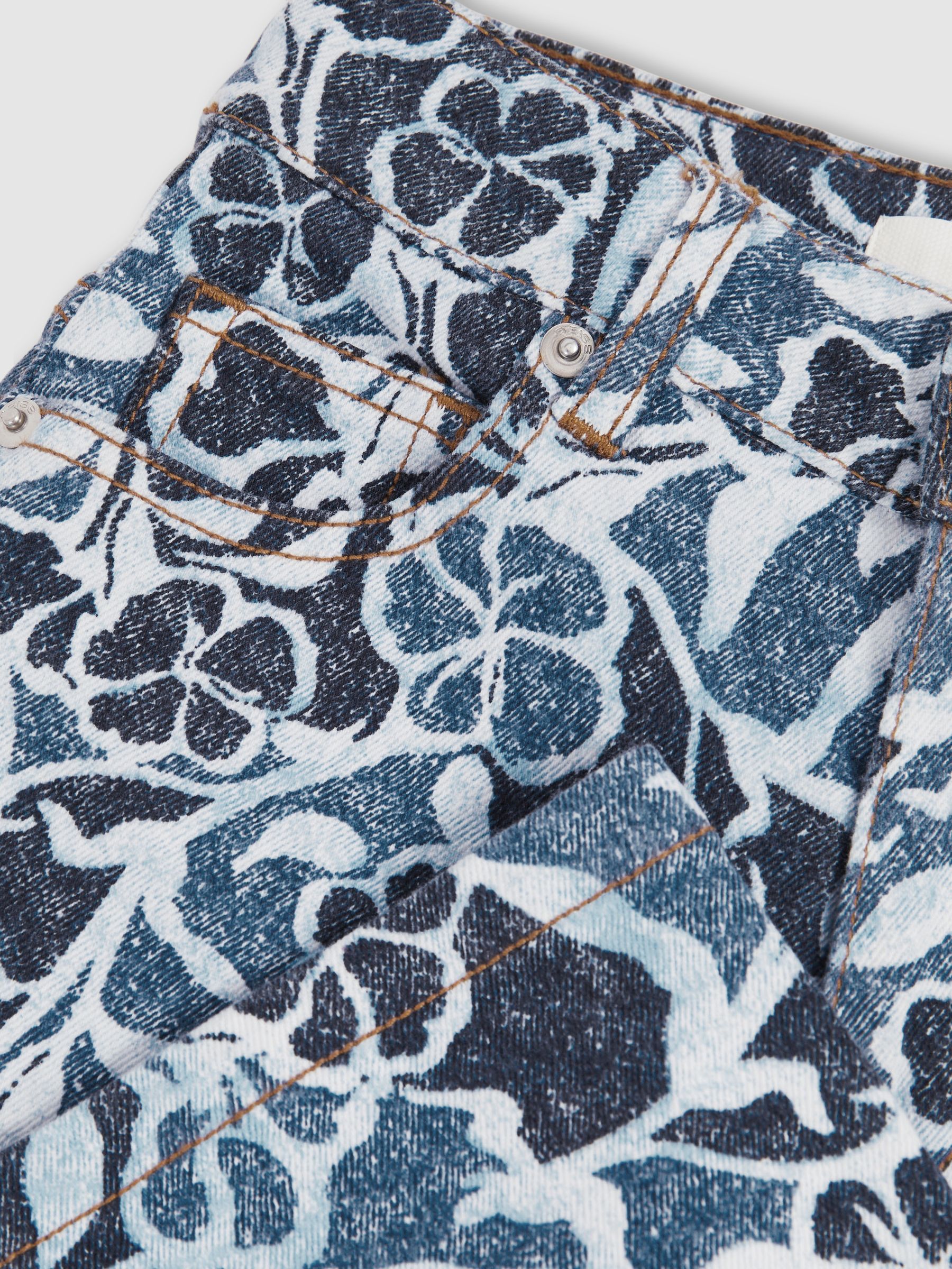 13-14 yrs Floral-Print Straight-Leg Jeans in Blue