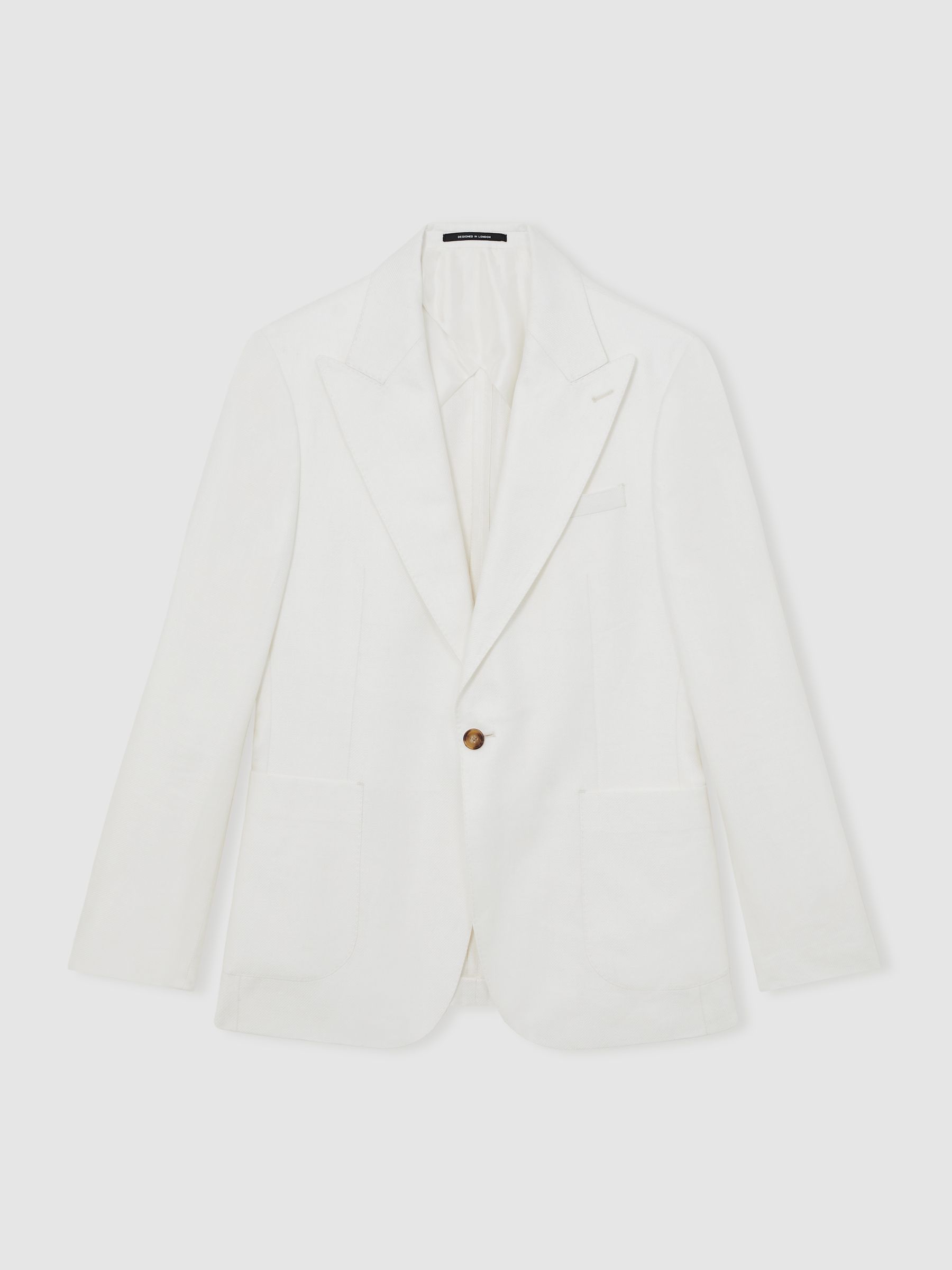 Slim Fit Lyocell Linen Single Breasted Suit Blazer in White