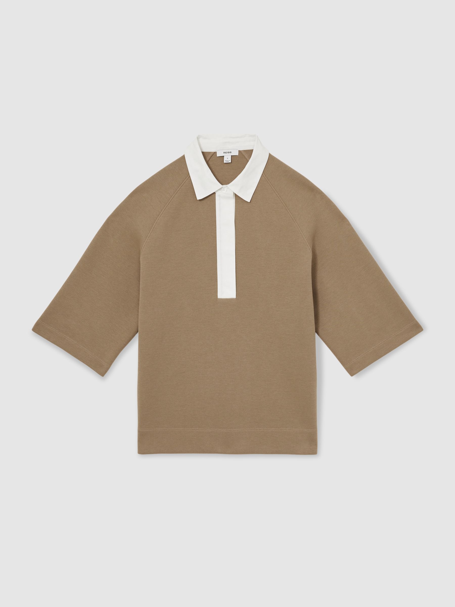 Cotton-Blend Interlock Collar Sweatshirt in Camel