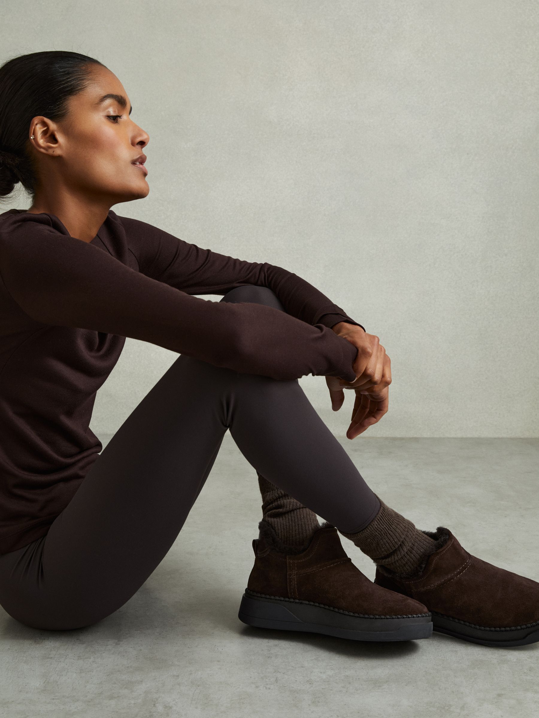 Shearling-Lined Suede Ankle Boots in Chocolate