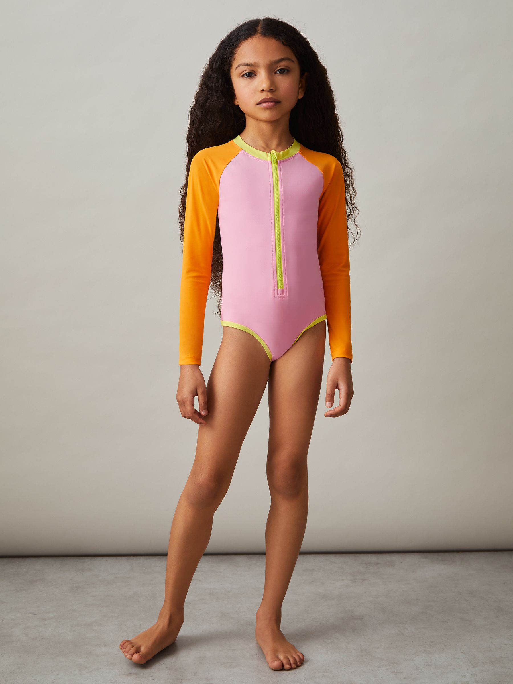 13-14 yrs Colour-Block Long-Sleeve Swimsuit in Multi