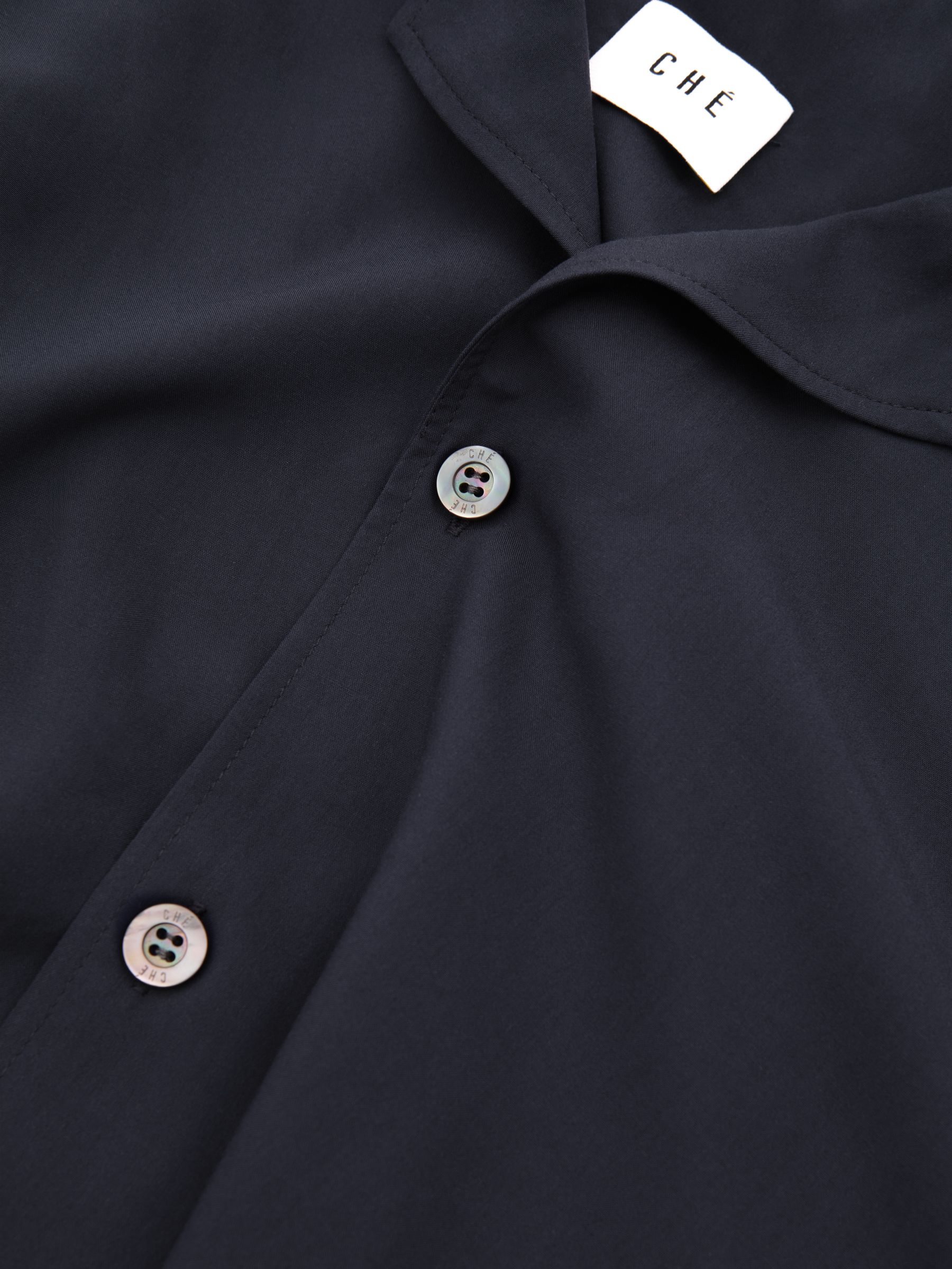 Reiss | Ché Cuff Detail Cuban Collar Shirt in Navy