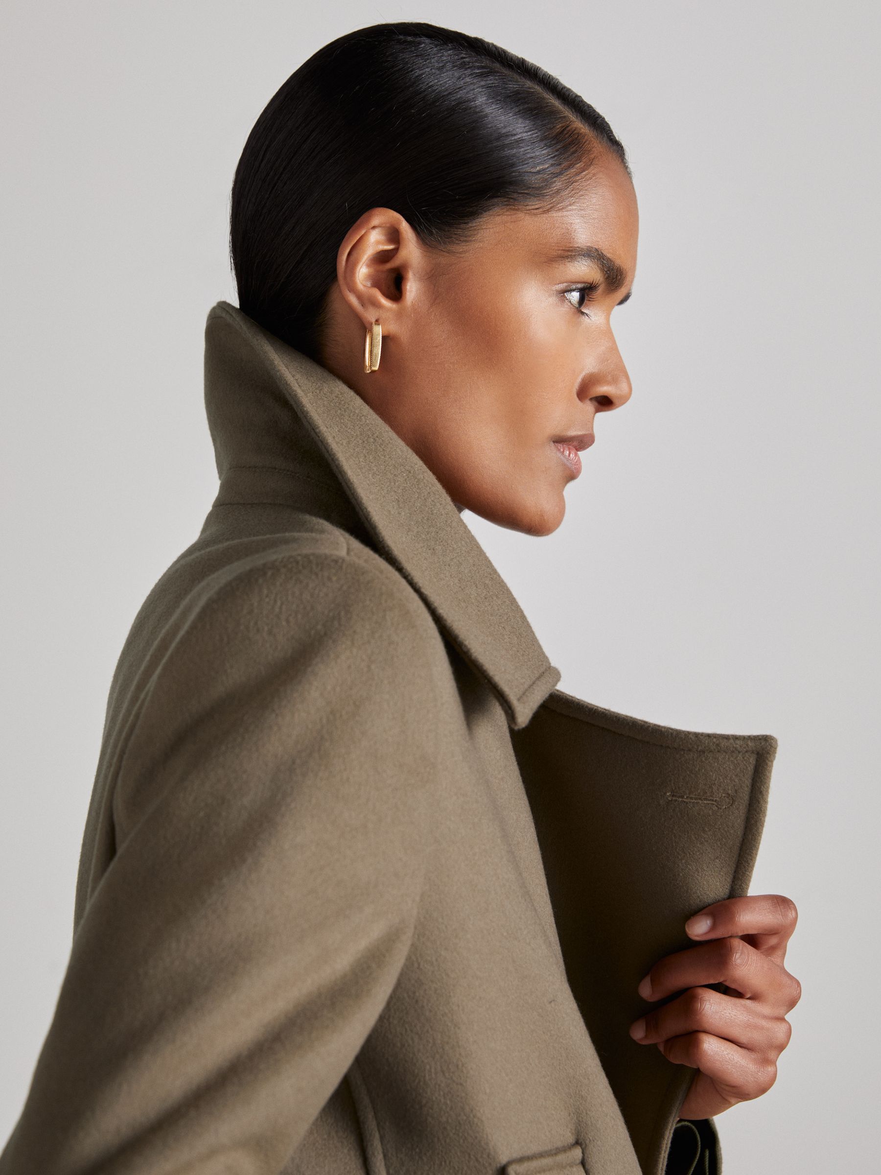 Atelier Wool-Blend Longline Coat in Khaki