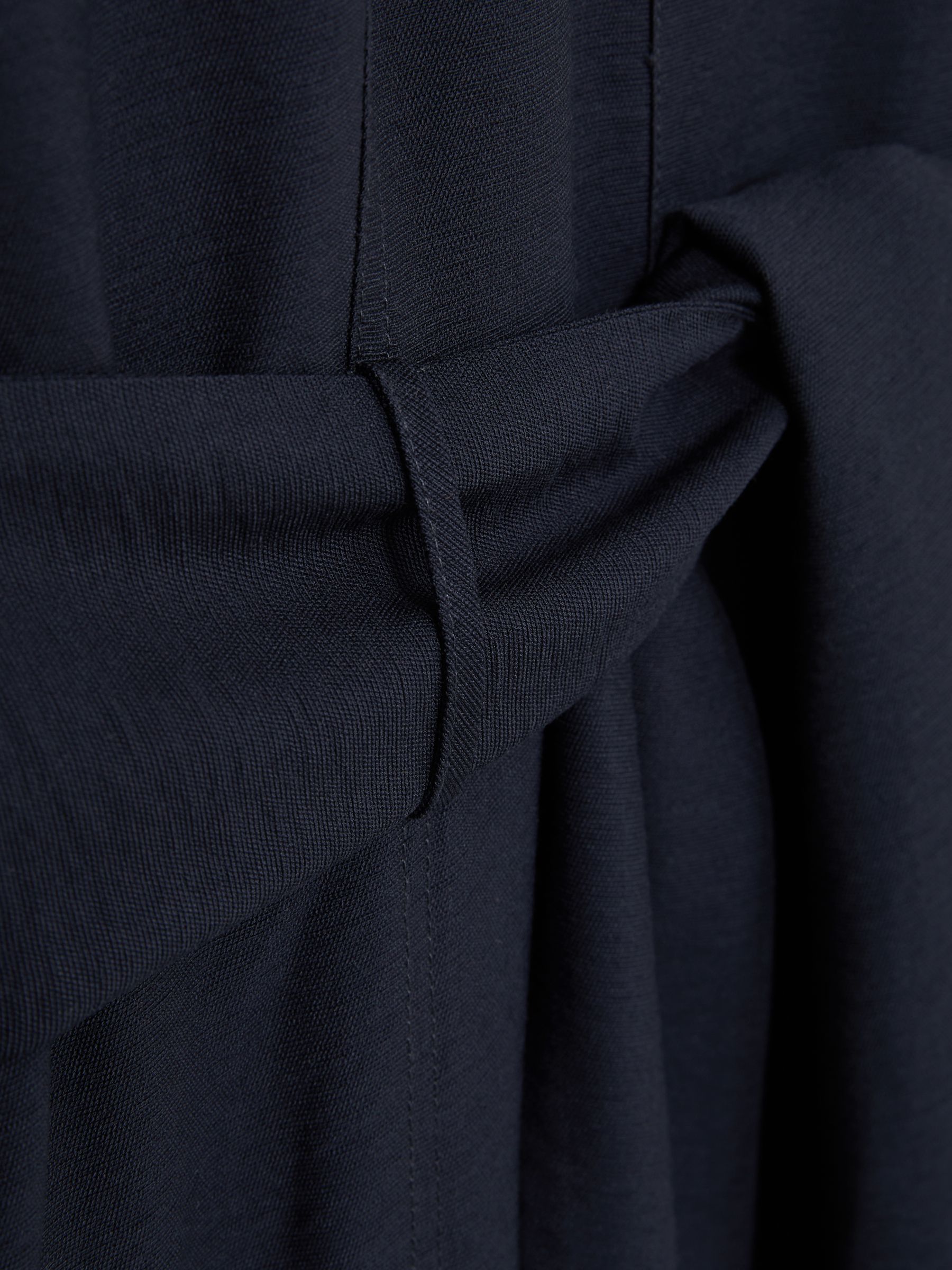 Long-Sleeve Belted Midi Dress in Navy