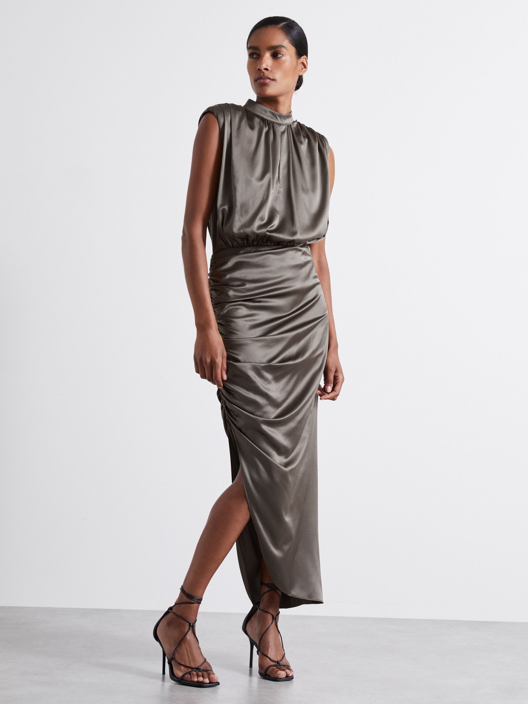 Atelier Ruched Silk-Blend Satin Dress in Silver