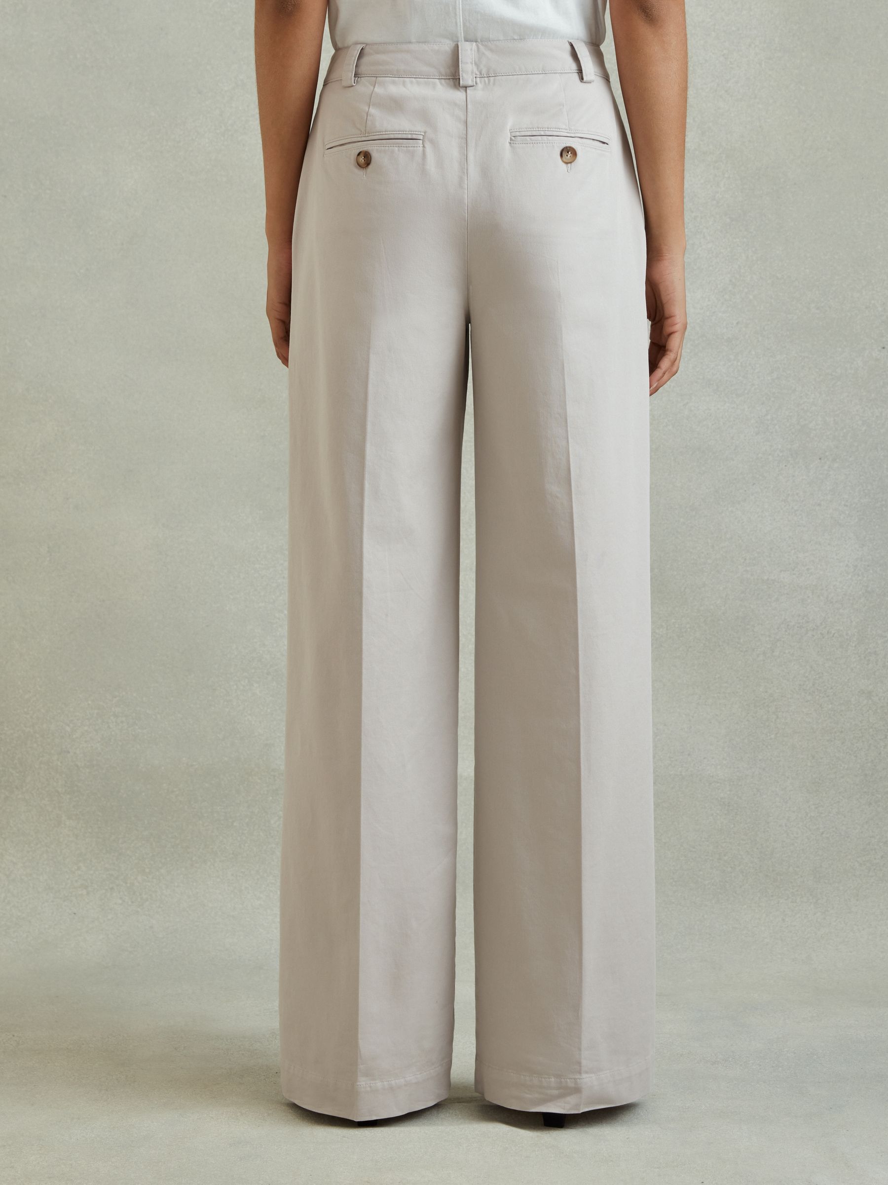 Cotton Blend Wide Leg Trousers in Grey