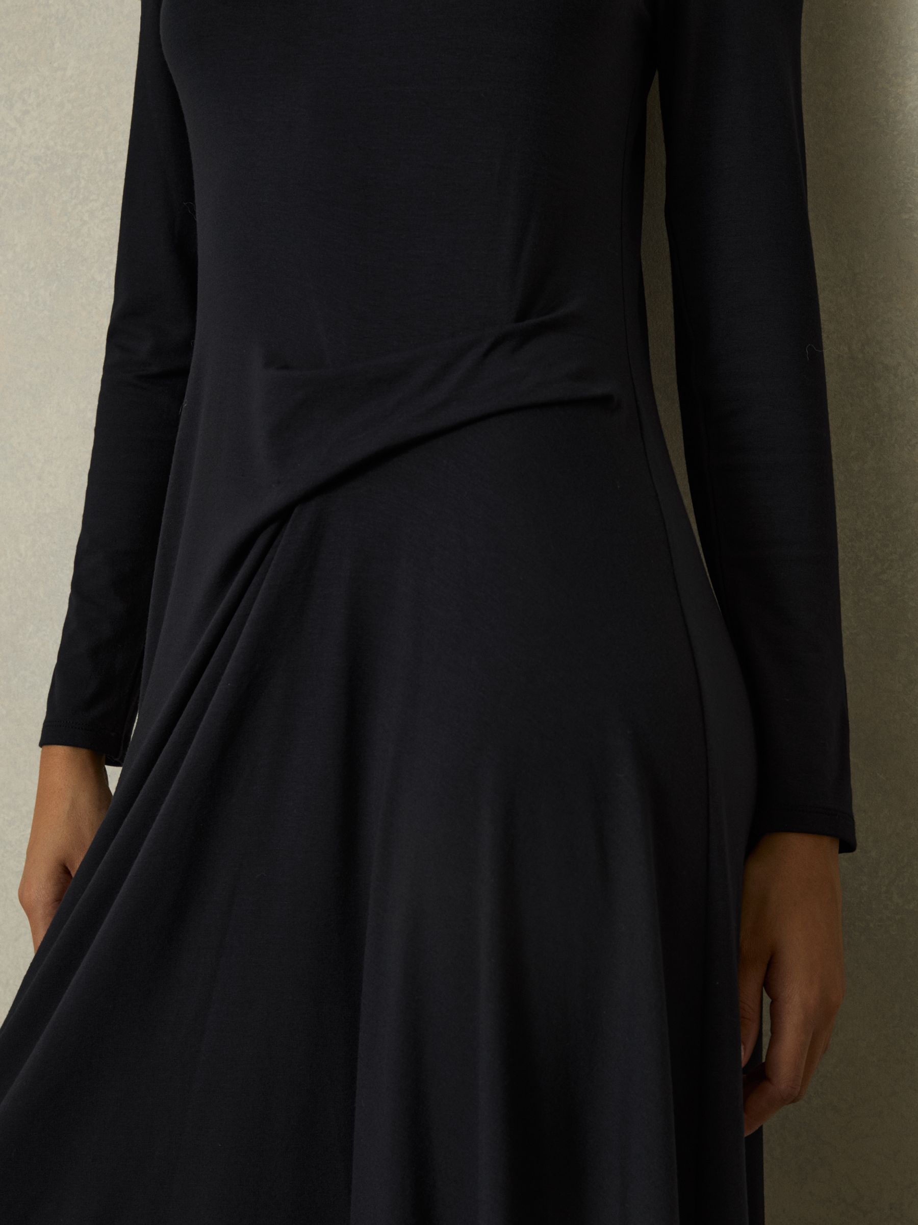 Jersey Draped Midi Dress in Navy