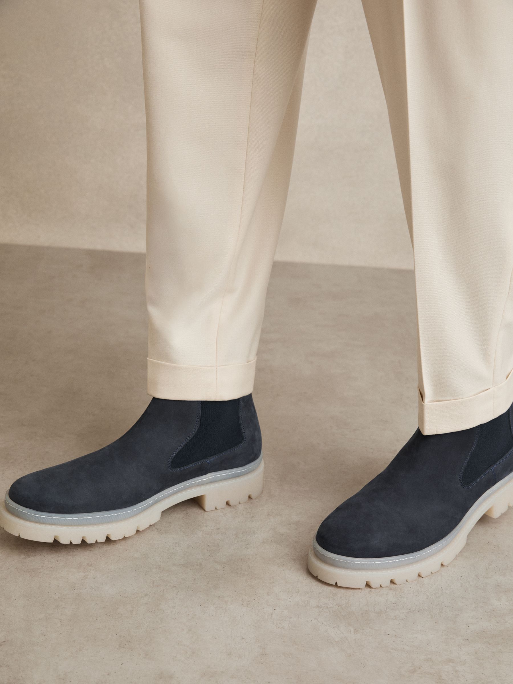 Suede Contrast Sole Chelsea Boots in Dark Navy