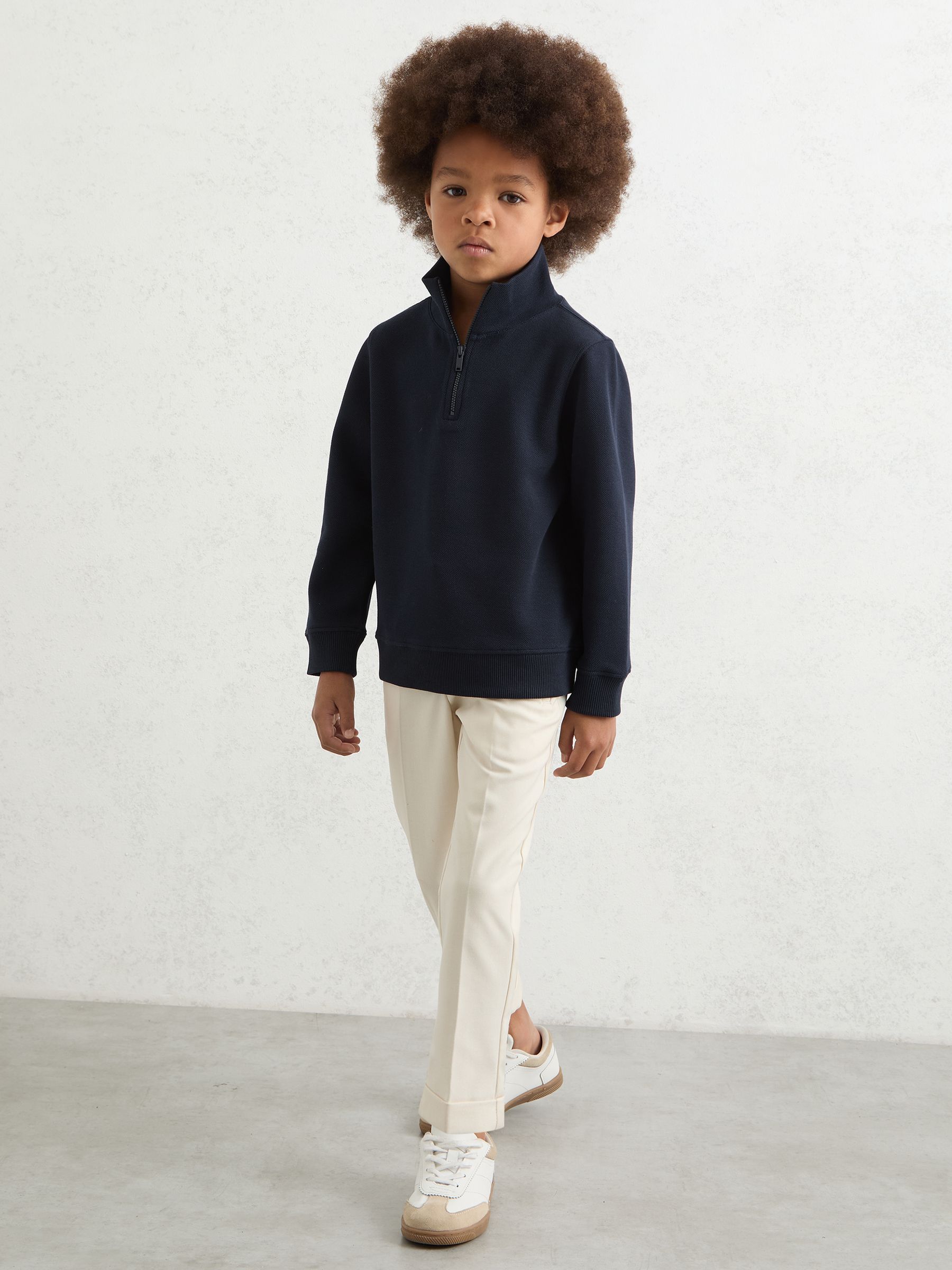 3-9 yrs Textured Half-Zip Sweatshirt with Cotton in Navy