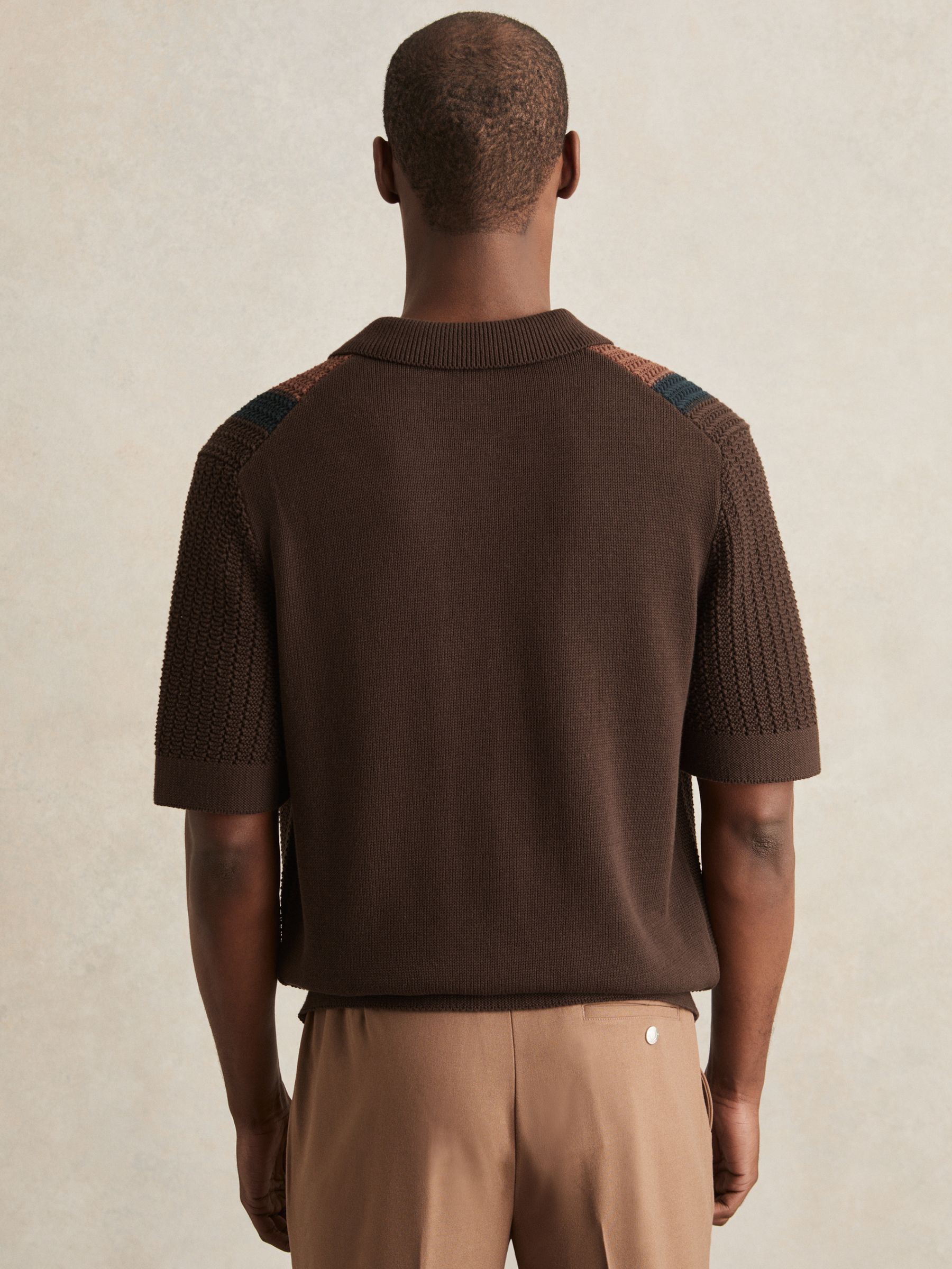 Cotton Textured-Knit Stripe Shirt in Brown Multi