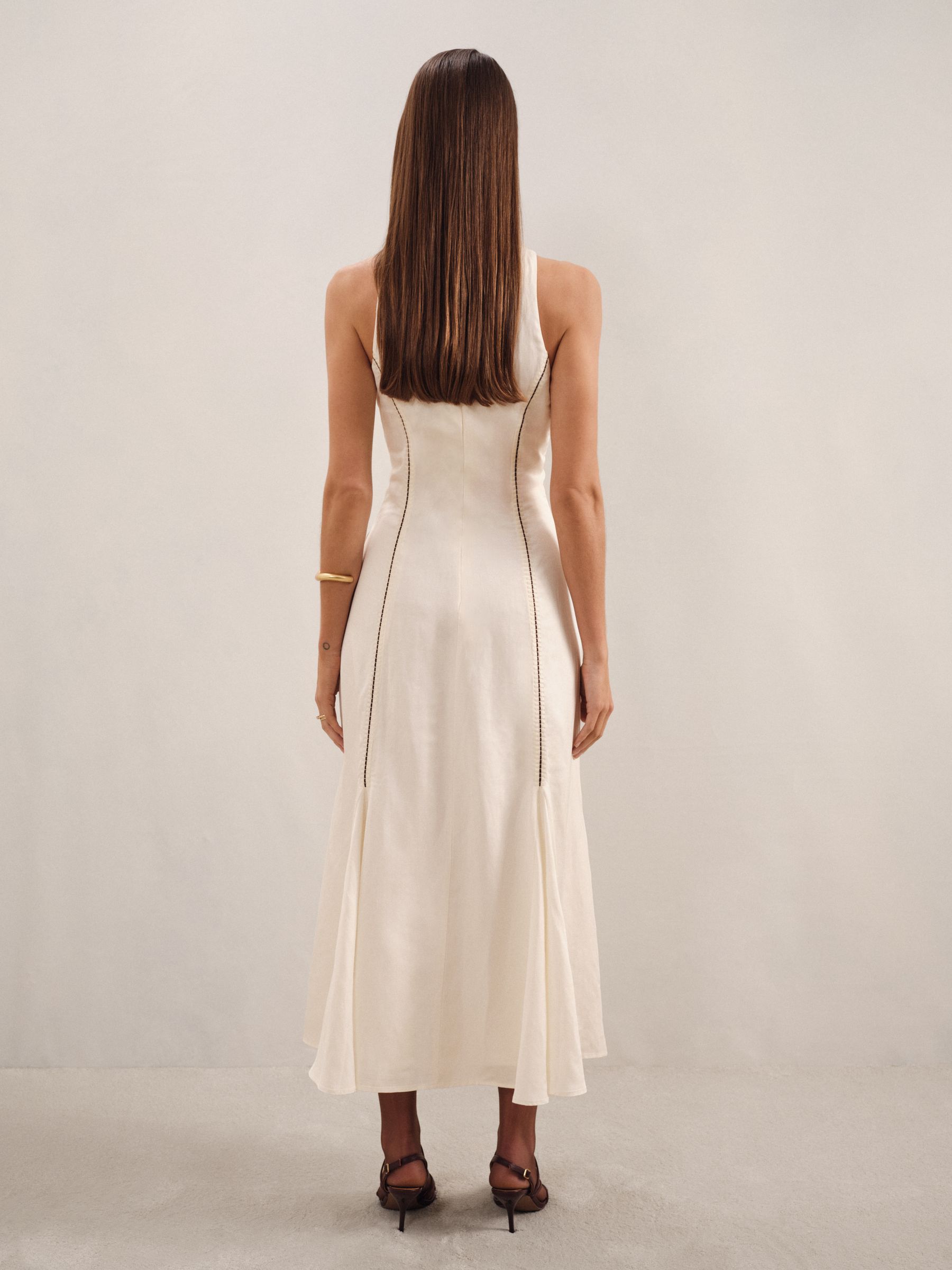 Petite Craft-Stitch Sleeveless Midi Dress in Ivory/Black