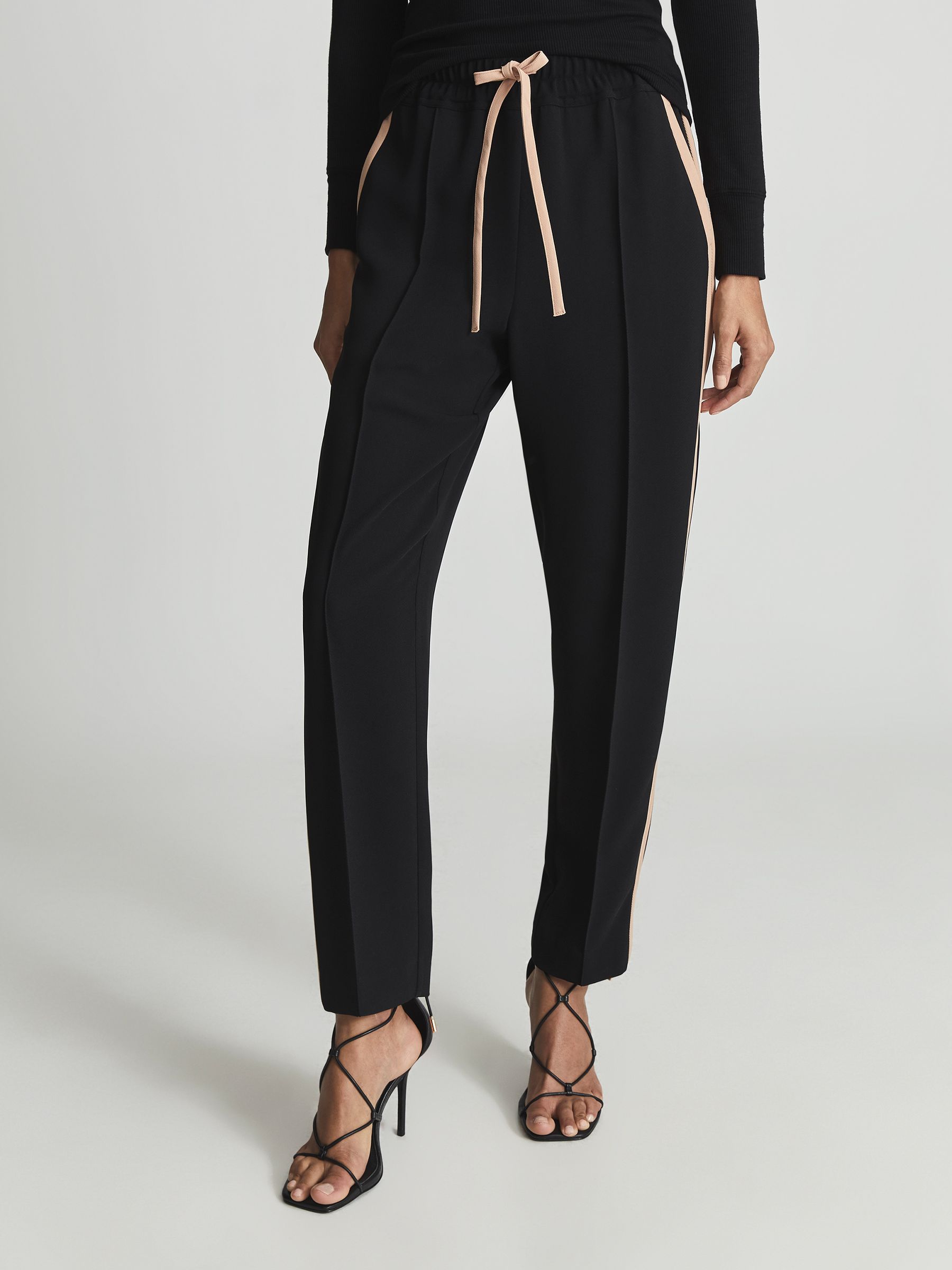 Tapered Side Stripe Trousers in Black