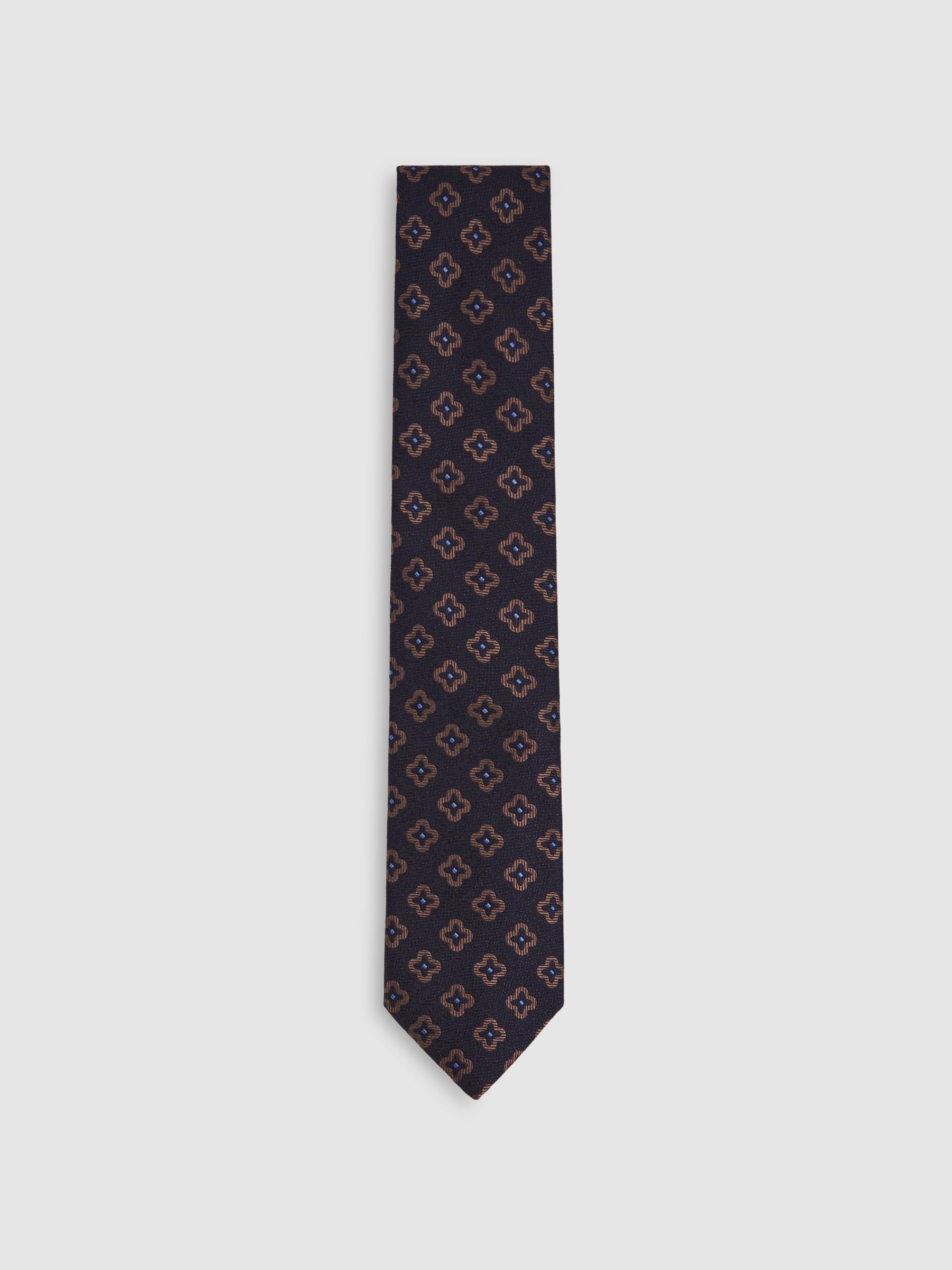 Silk-Wool Floral-Medallion Tie in Navy