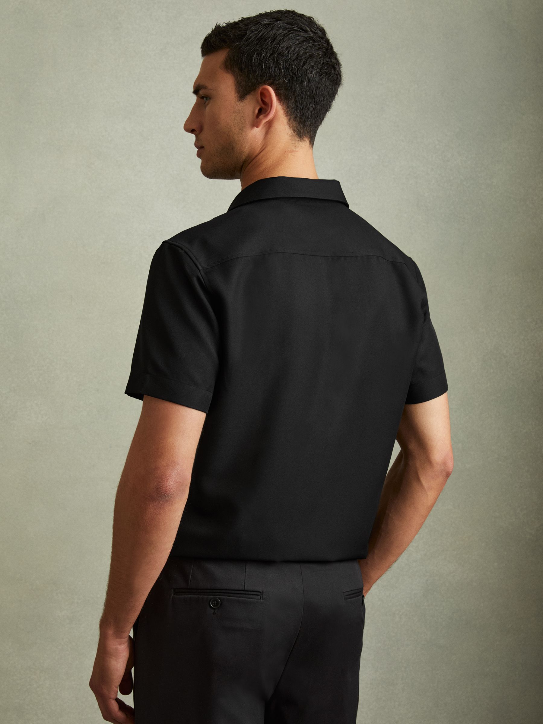 Cuban Collar Button-Through Shirt in Black