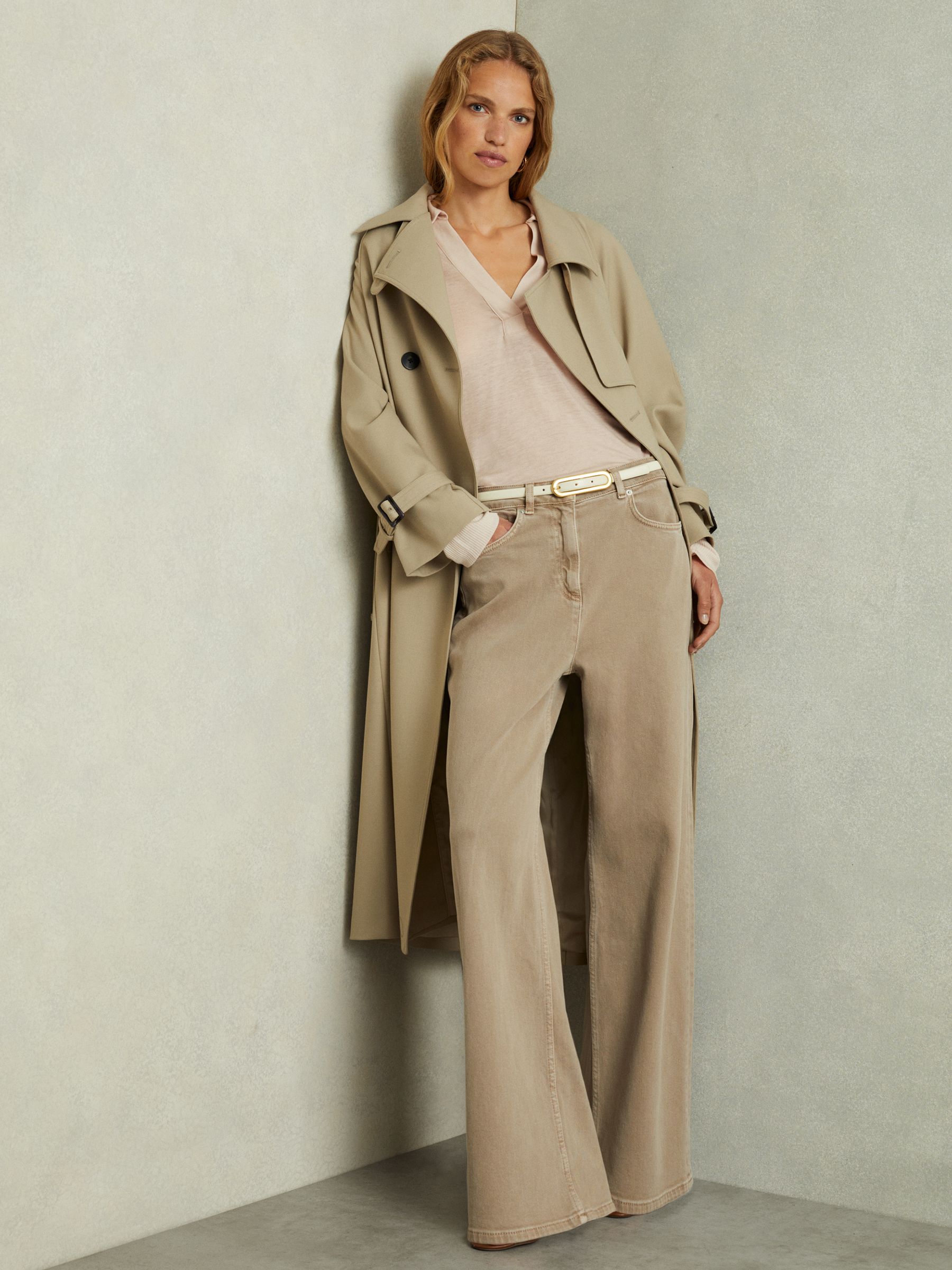 Lyocell-Wool Open-Collar Top in Stone