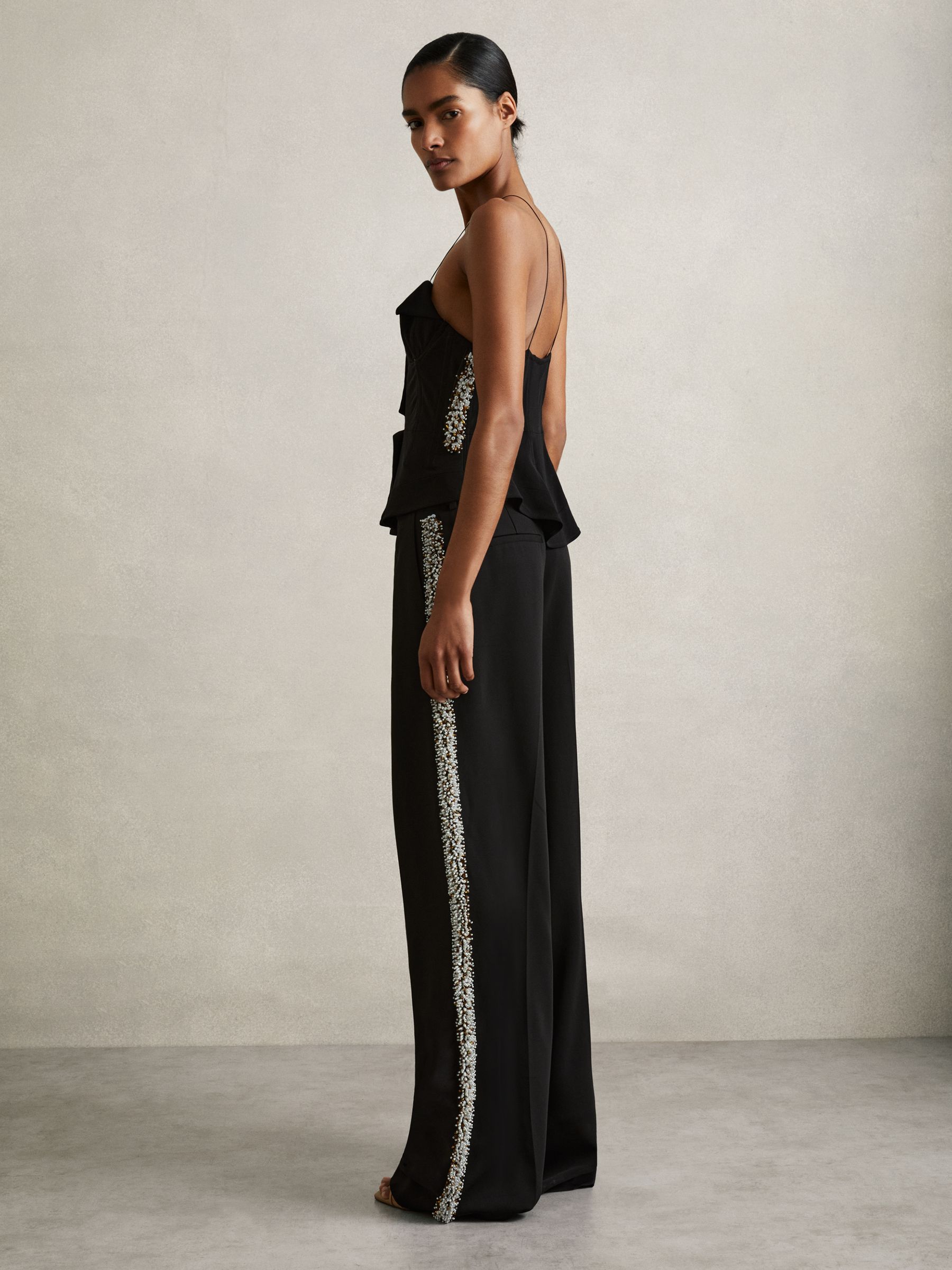 Atelier Embellished Wide-Leg Trousers in Black