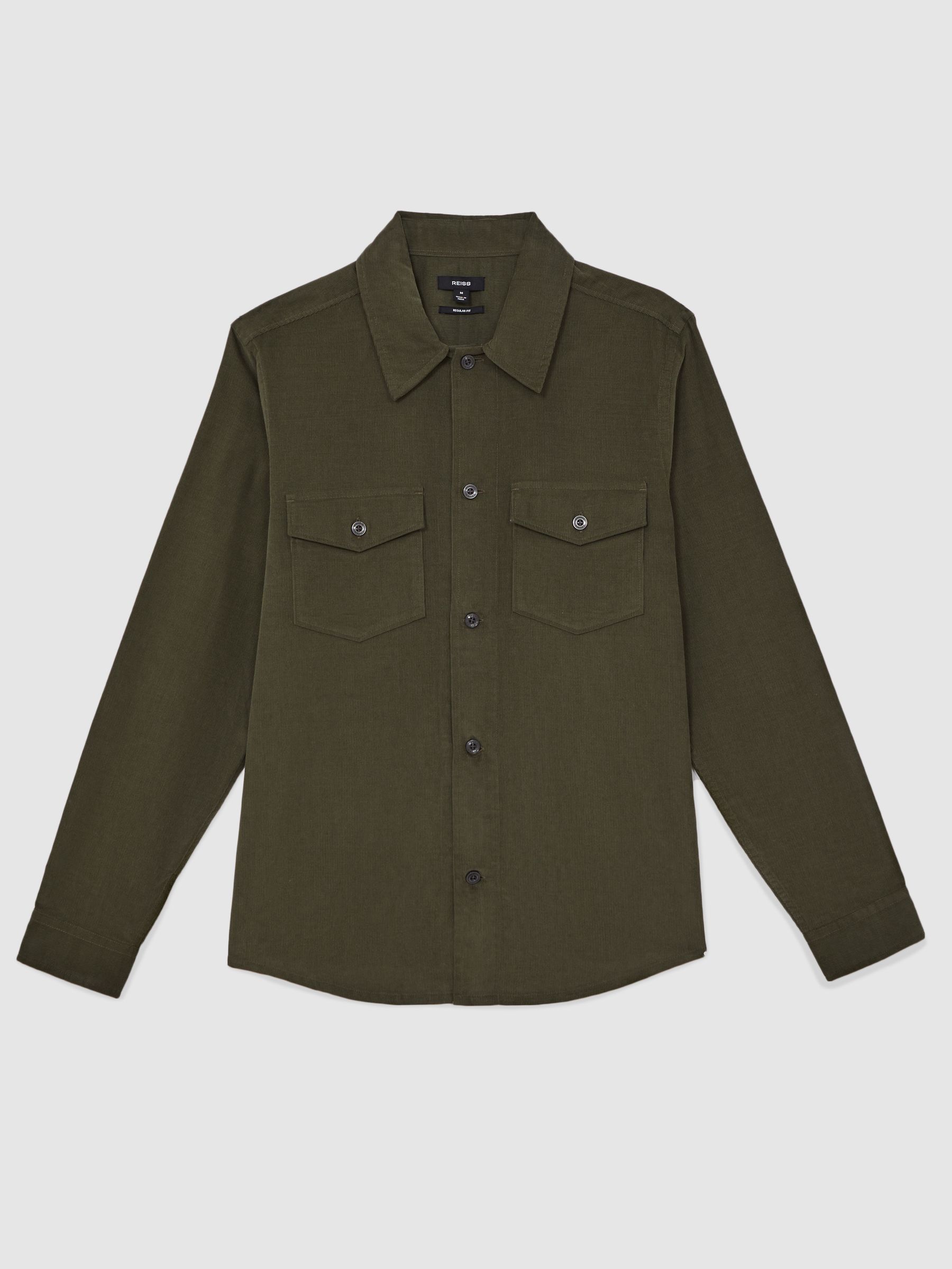 Cotton Corduroy Twin-Pocket Overshirt in Khaki Green