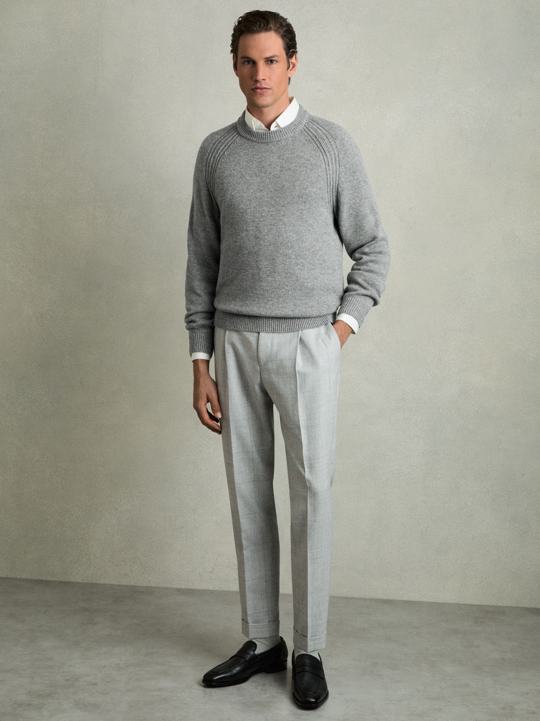 Wool Blend Ridge Seam Jumper in Mid Grey Melange