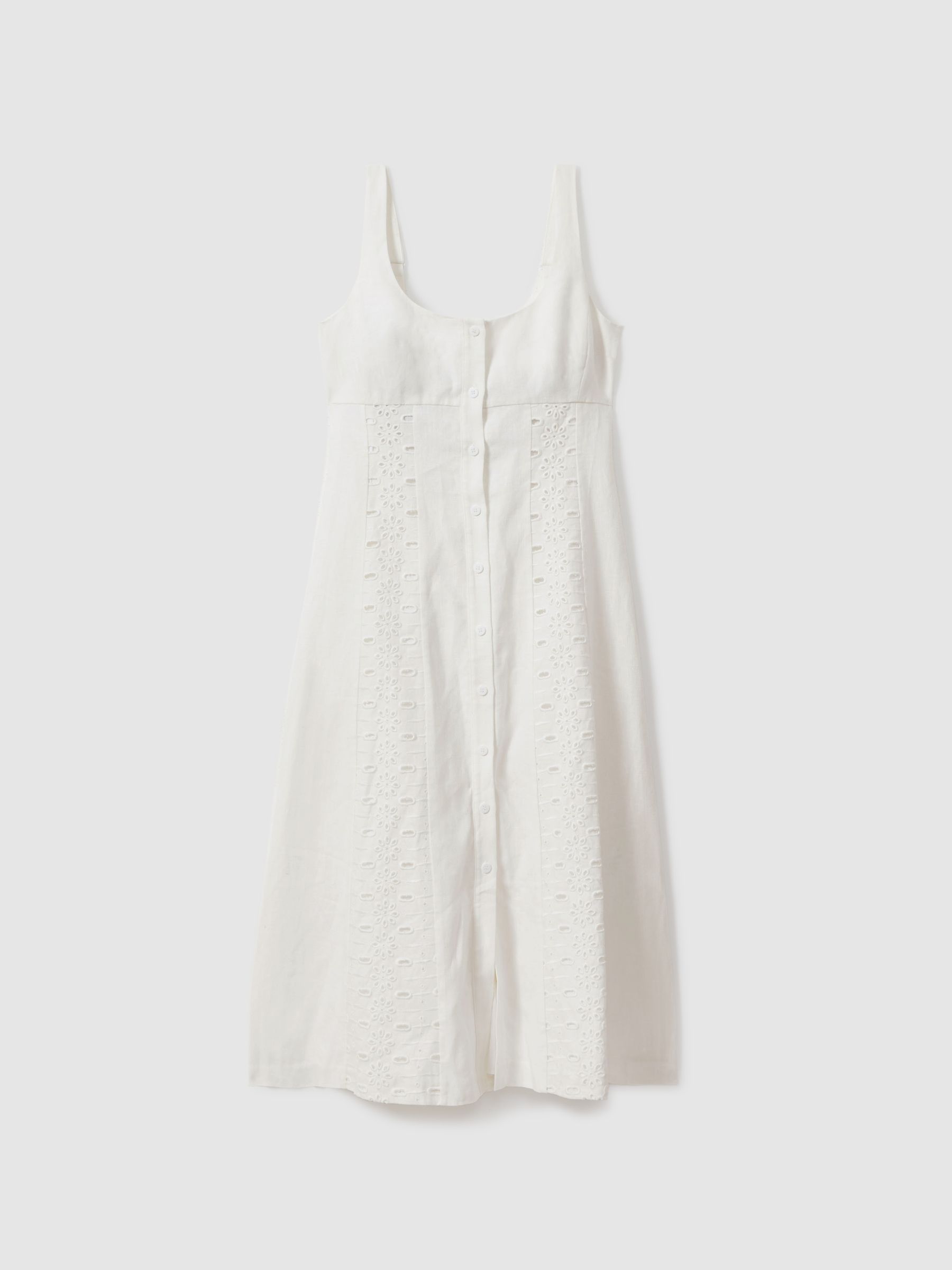 Linen Broderie Midi Dress in Ivory