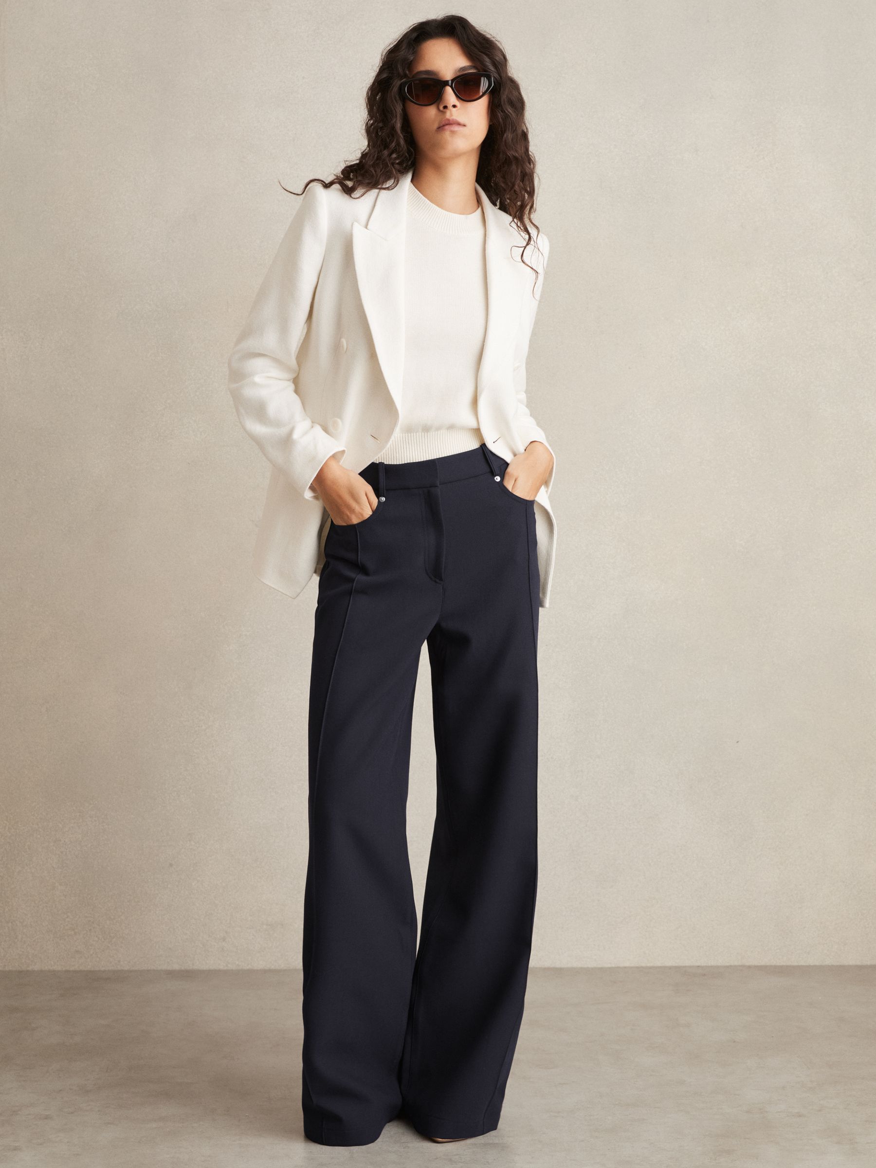 Palazzo Tailored Trousers in Navy
