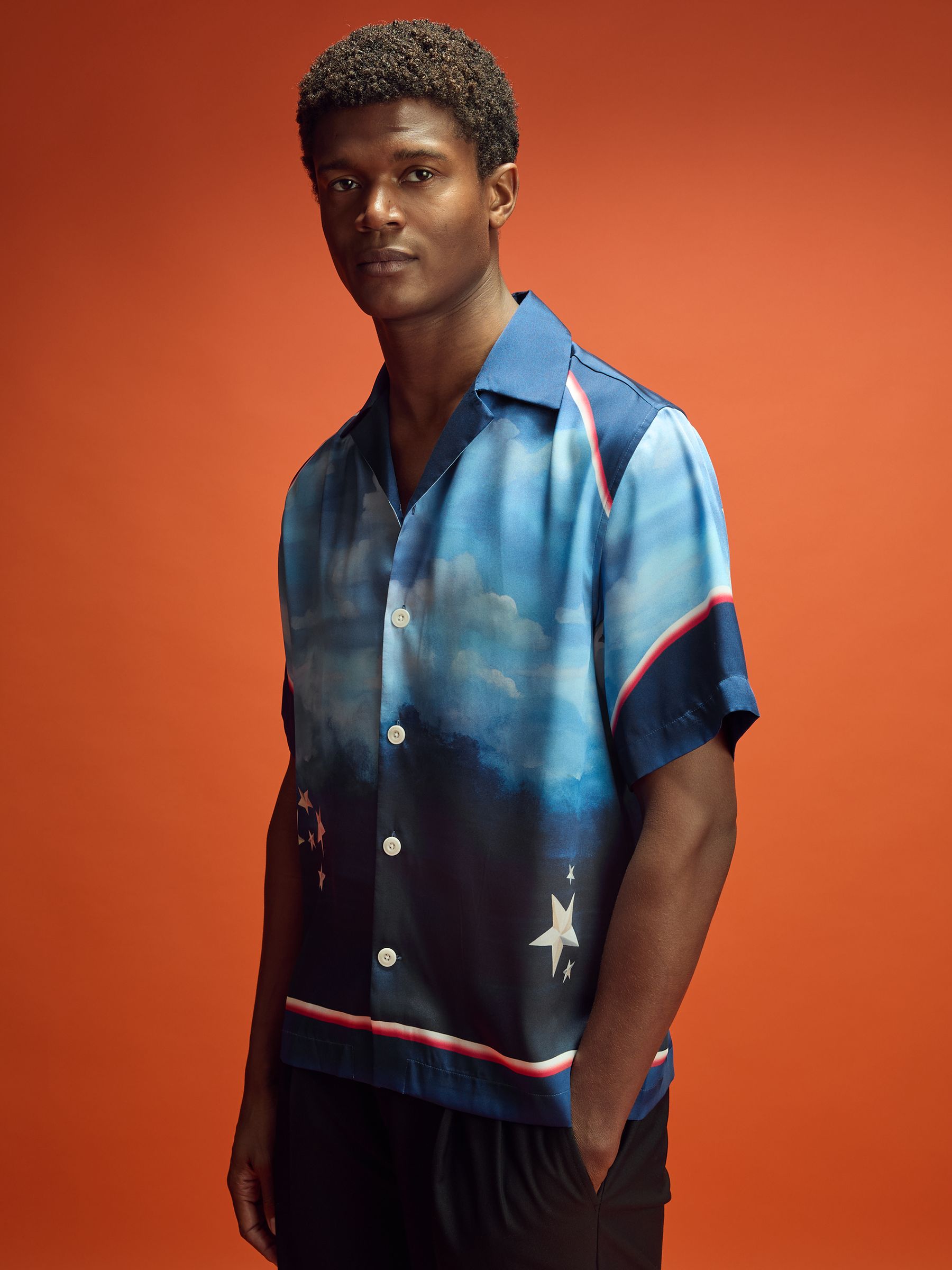 McLaren F1 Austin Exclusive Cuban-Collar Shirt in Blue Multi