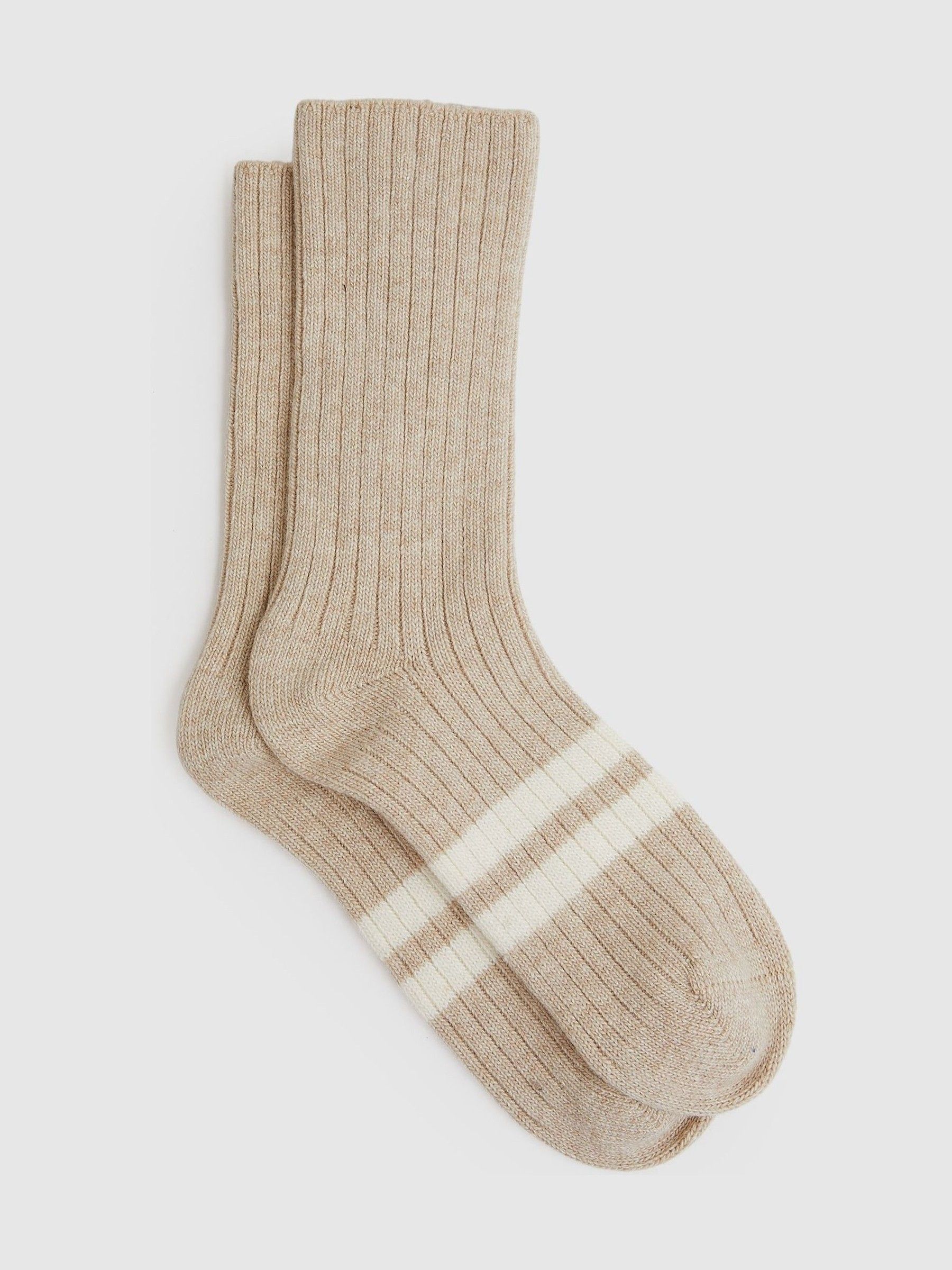 Wool Blend Ribbed Crew Socks in Oatmeal