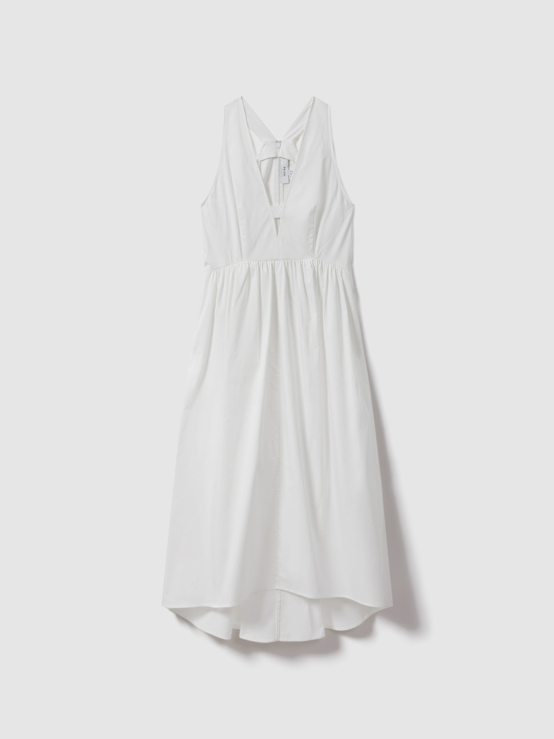 Cotton Blend High-Low Midi Dress in White