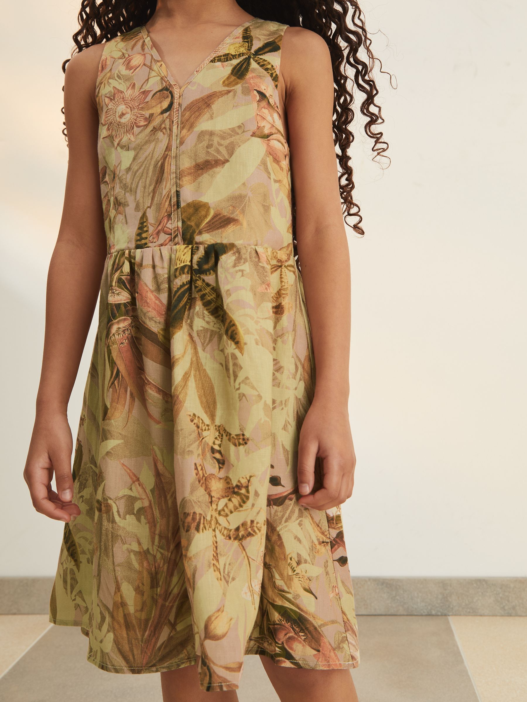 9-13 yrs Reiss | NYBG Floral-Print Midi Dress in Khaki