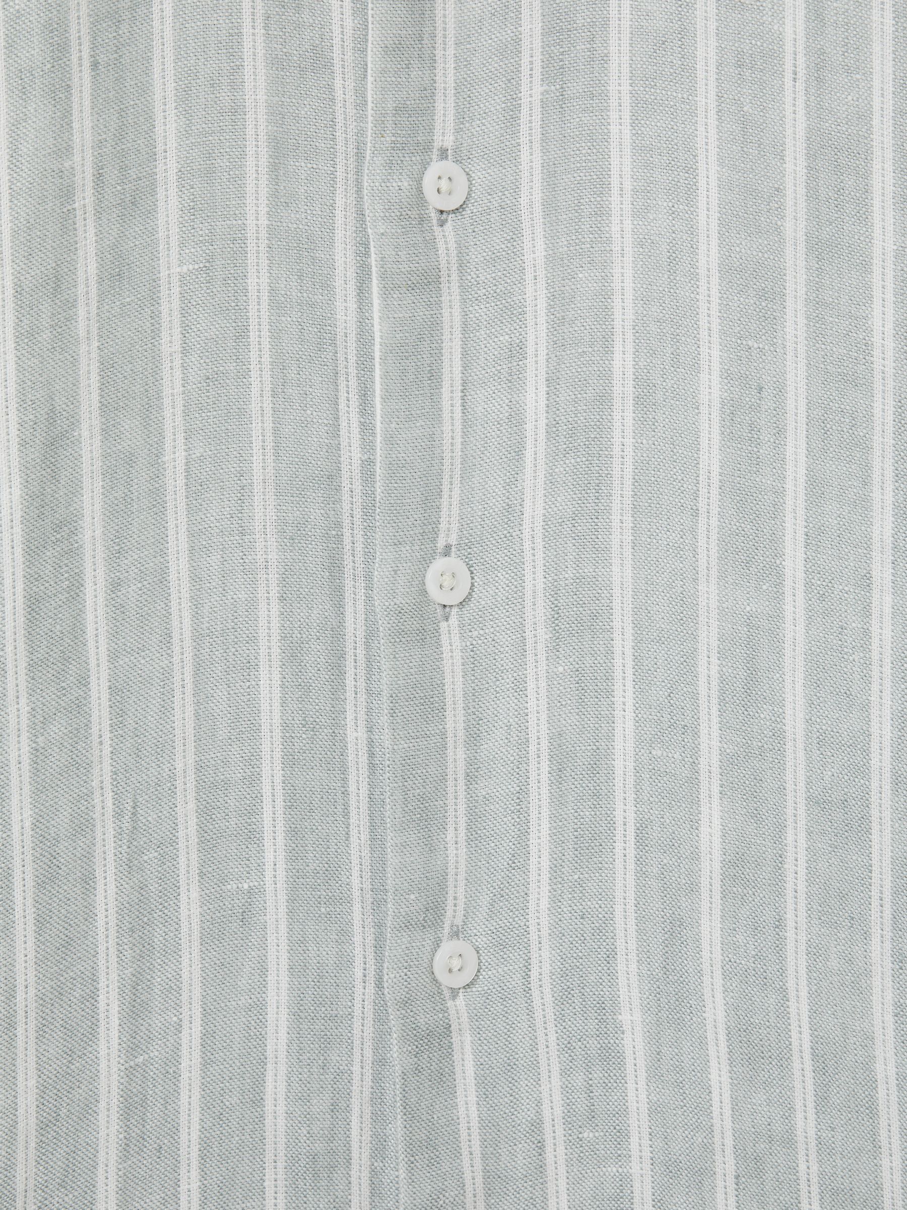 Linen Striped Long Sleeve Shirt in Green