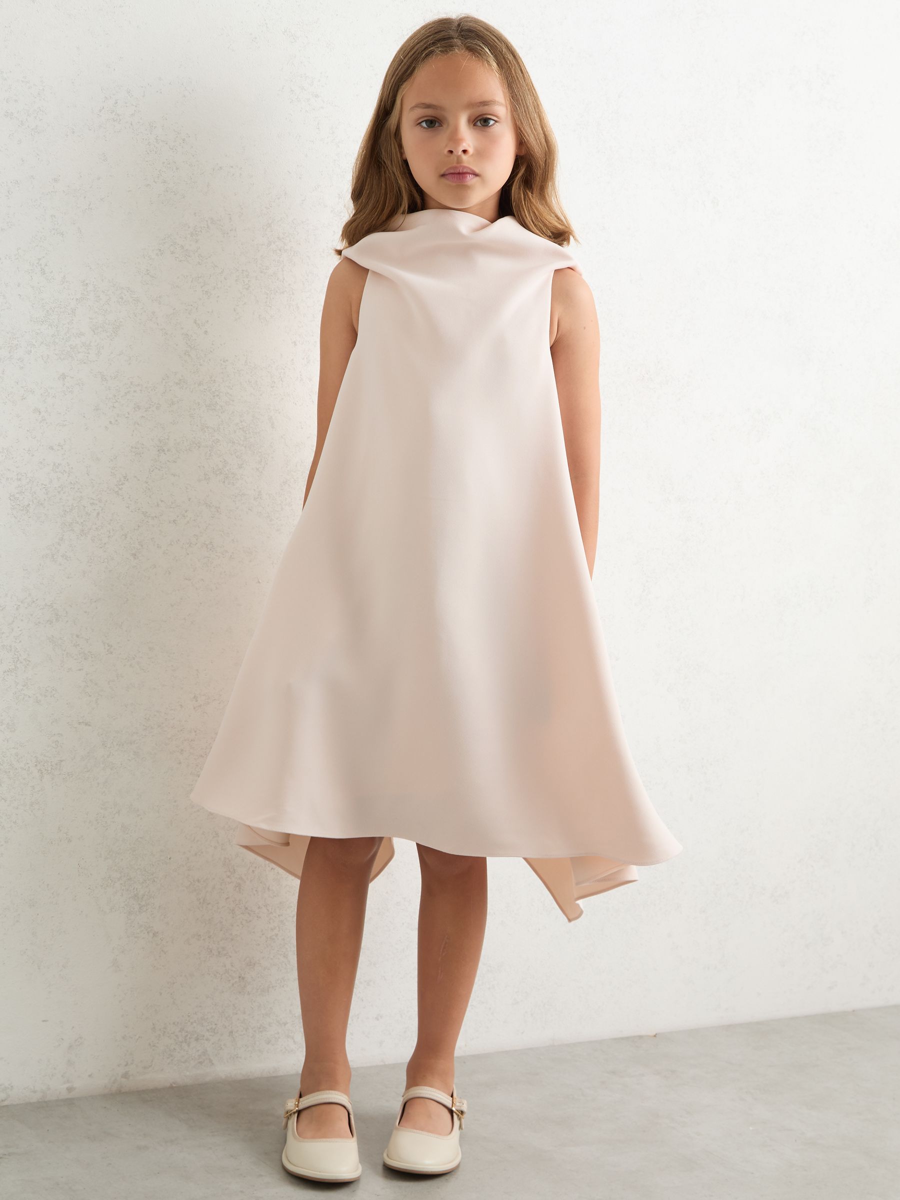 3-9 yrs High-Neck Drape Back Dress in Pink