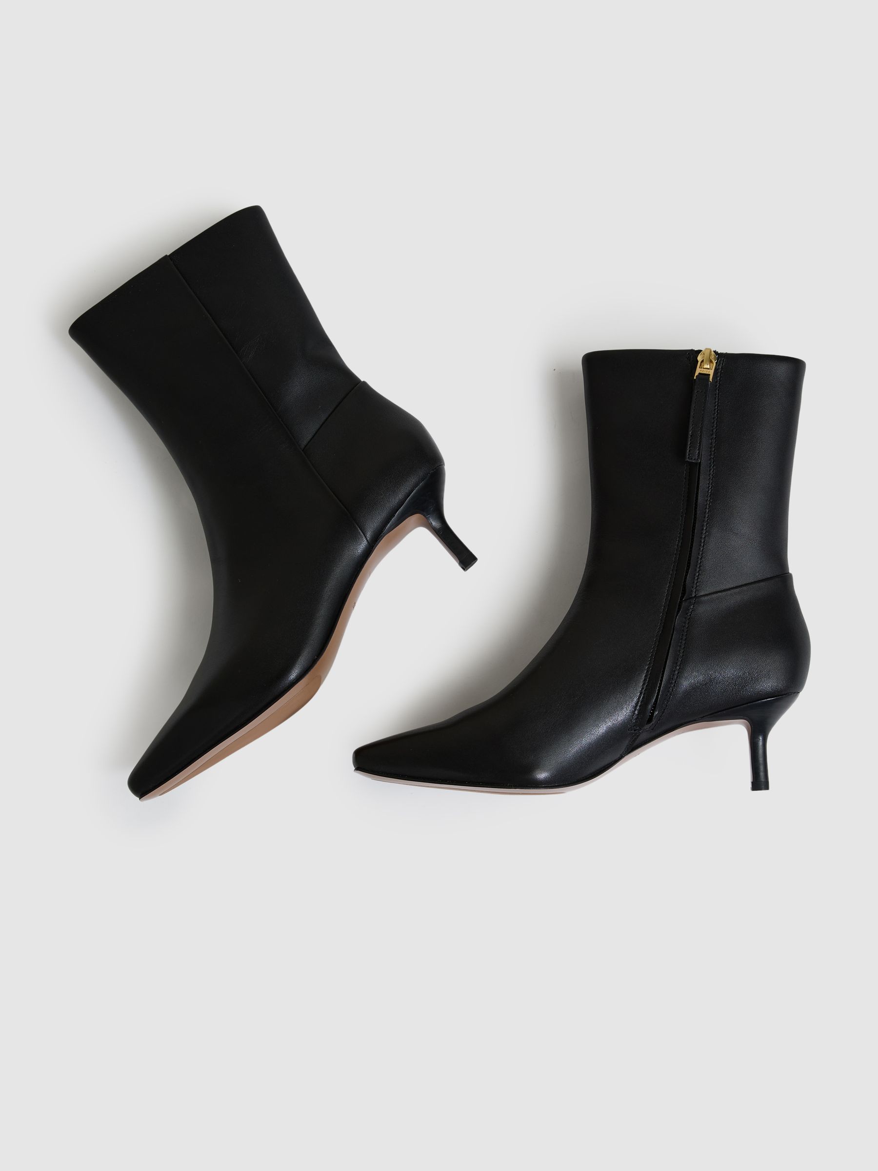 Leather Kitten-Heel Ankle Boots in Black