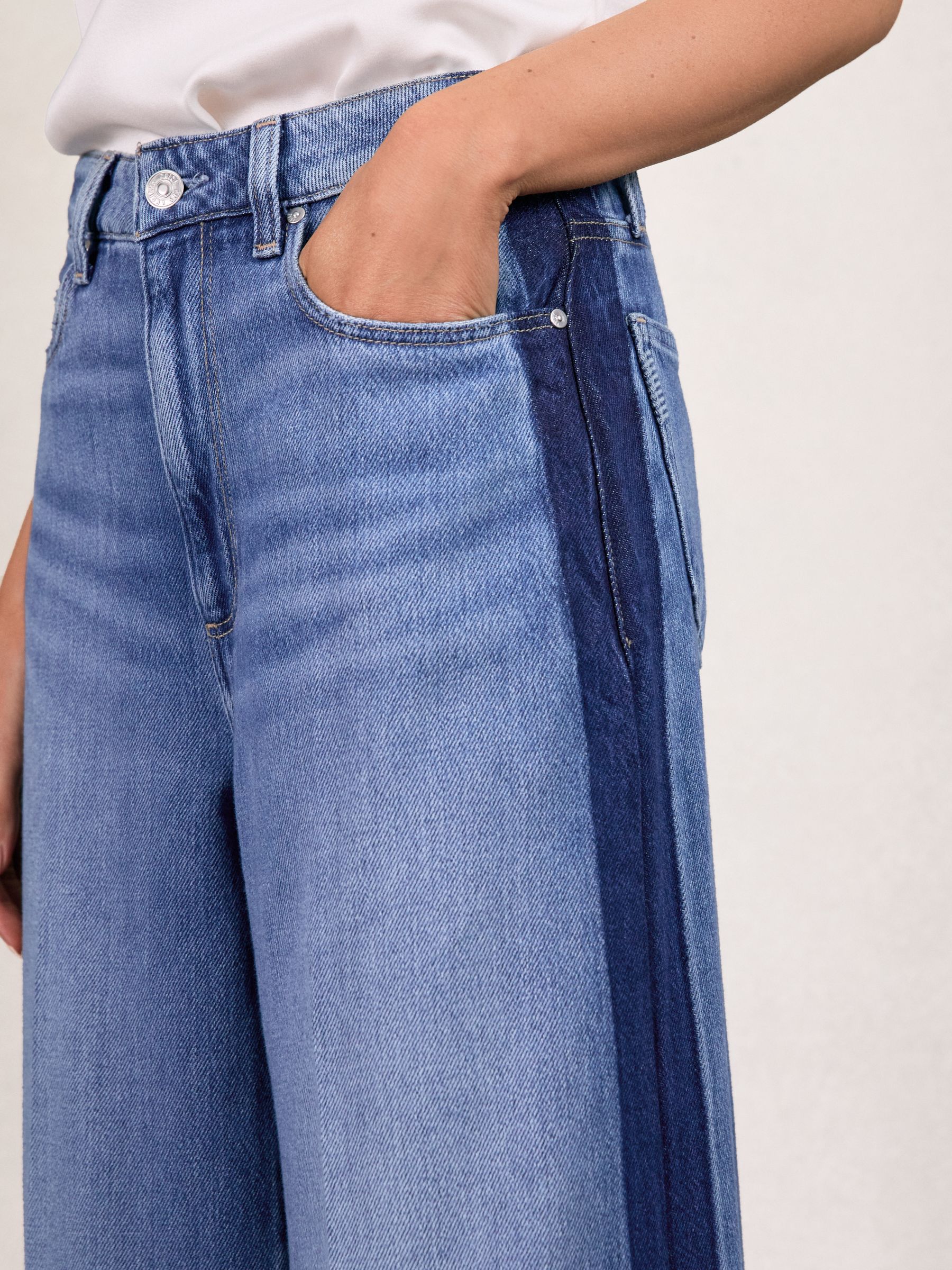Paige Side Stripe Wide Leg Jeans in Navy/Blue Stripe