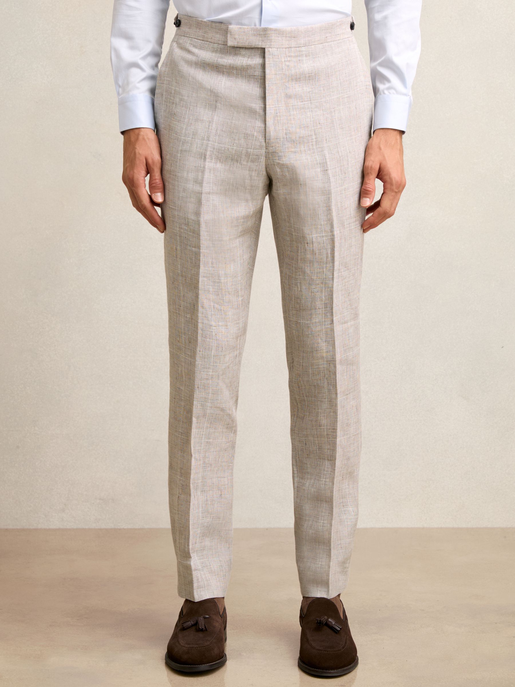 Linen Check Slim-Fit Suit Trousers in Oatmeal