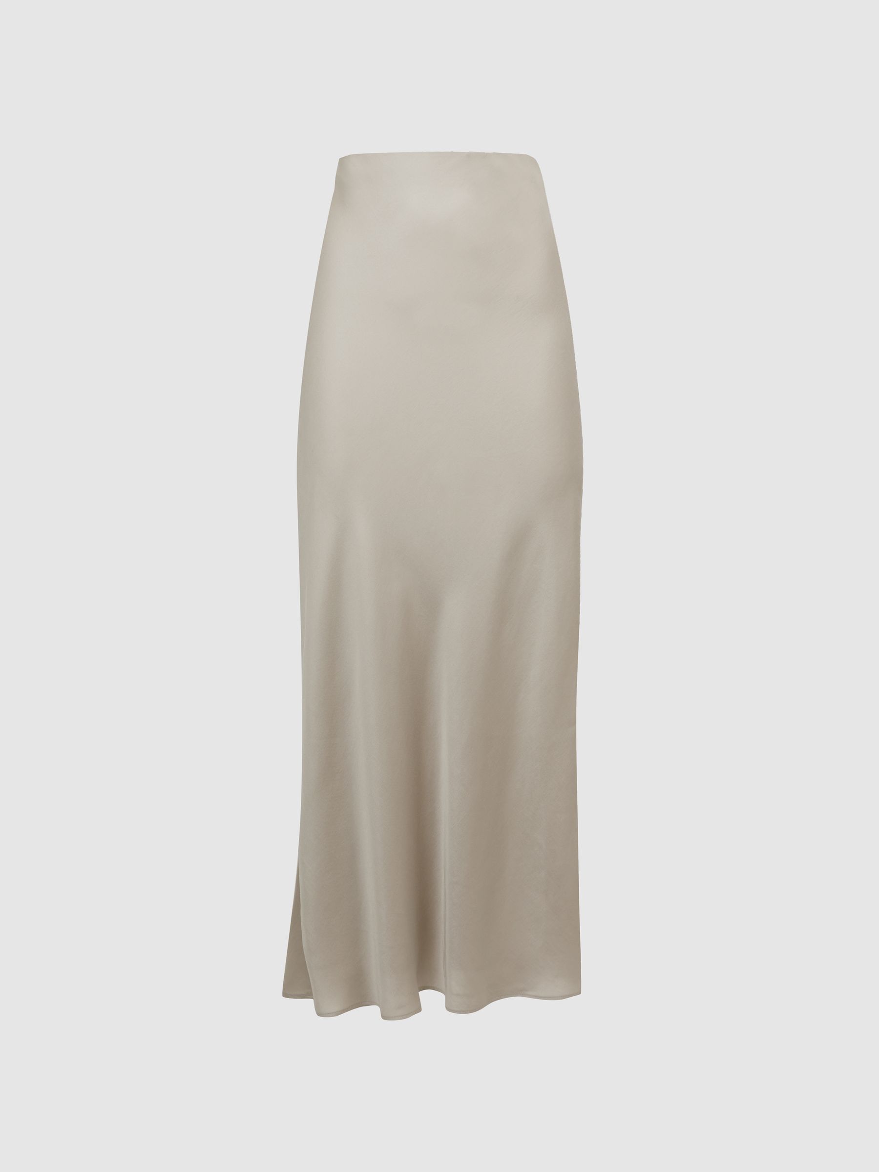 Metallic Fitted High Rise Midi Skirt in Silver