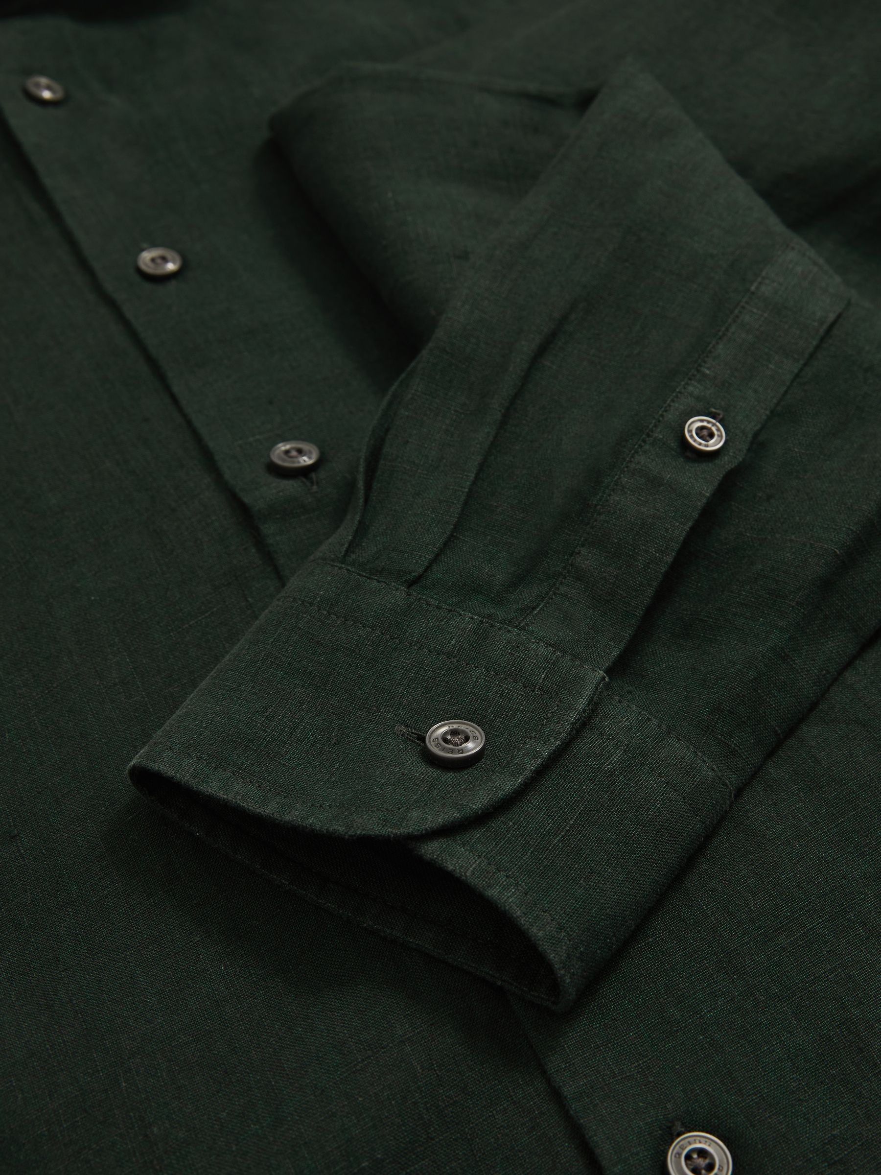 Linen Button-Through Shirt in Dark Hunting Green