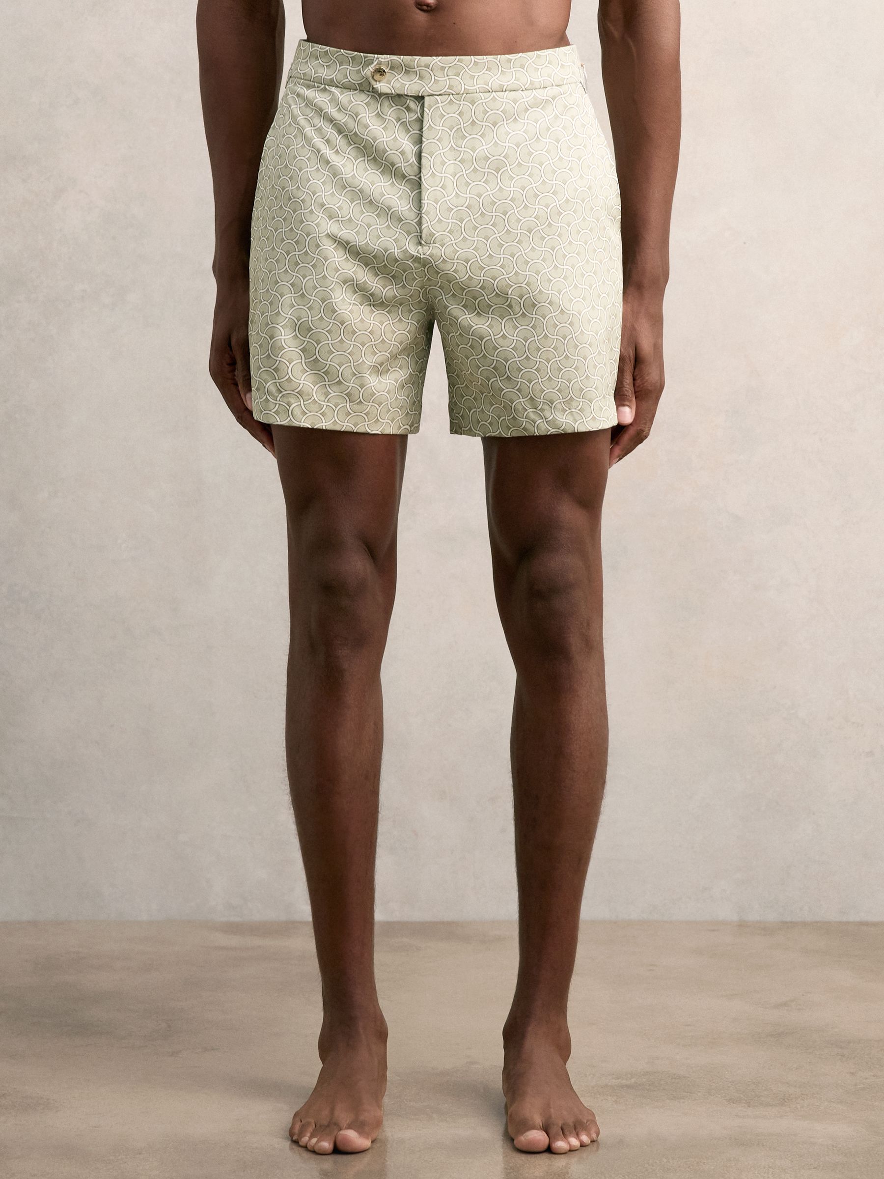 Geometric Print Swim Shorts in Pistachio Green