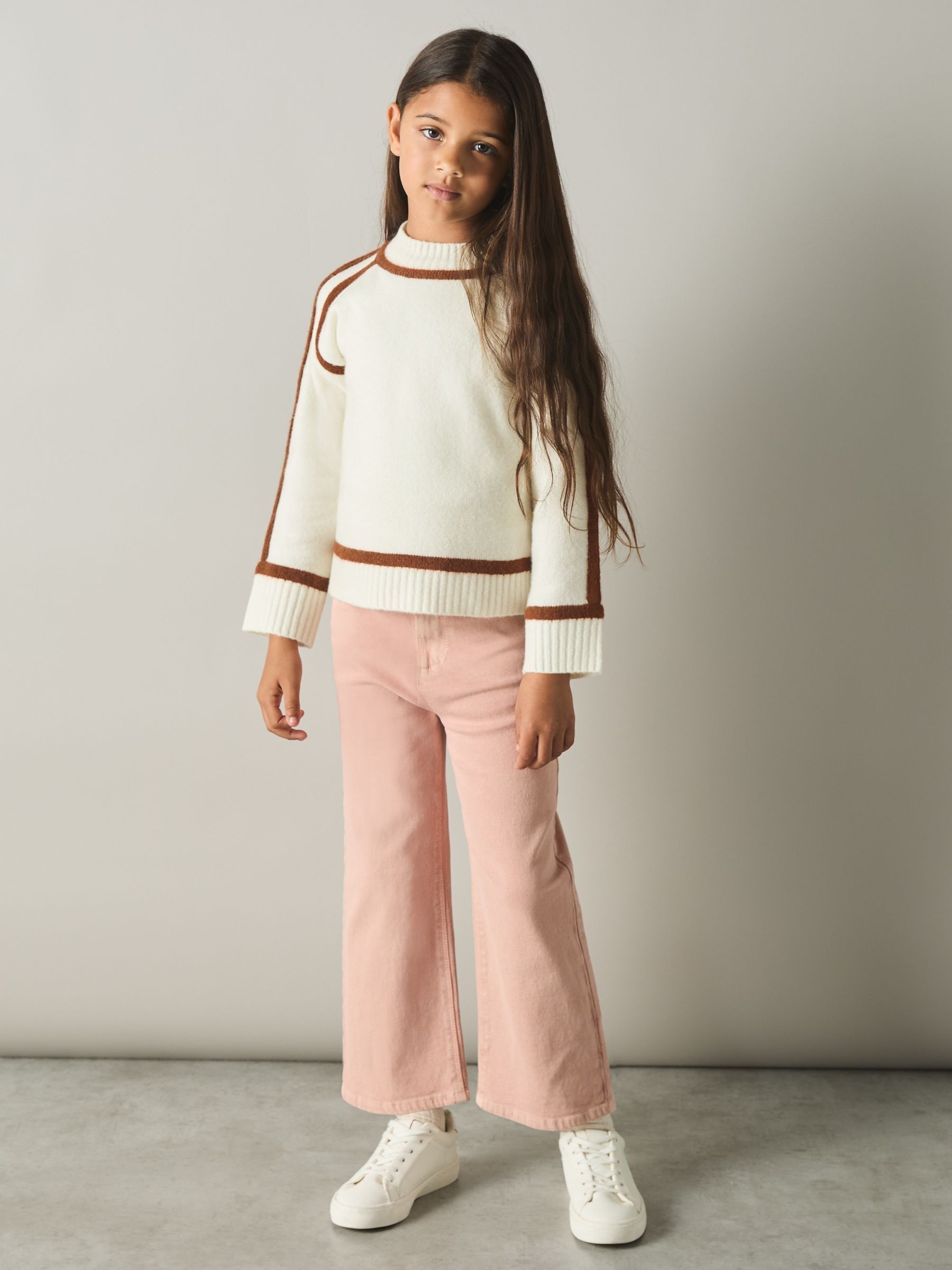 4-9 yrs Contrast Jumper with Wool in Ivory