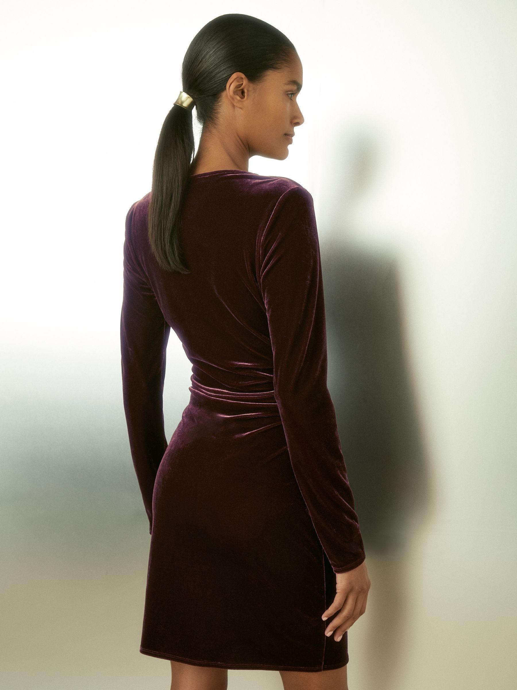 Velvet Cut-Out Mini Dress in Berry