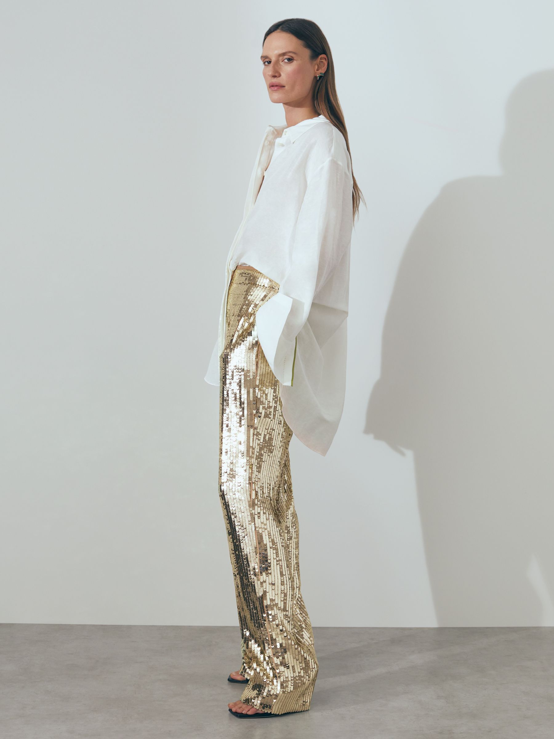 Atelier Sequin Wide Leg Trousers in Gold