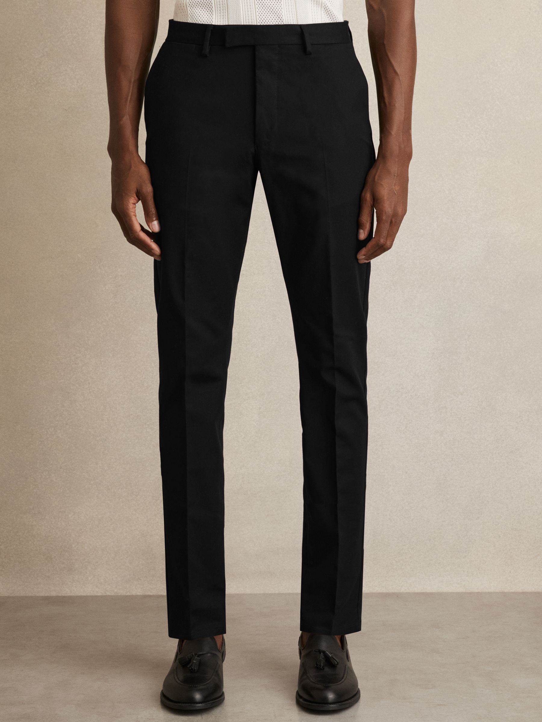 Slim Fit Cotton Blend Chinos in Black