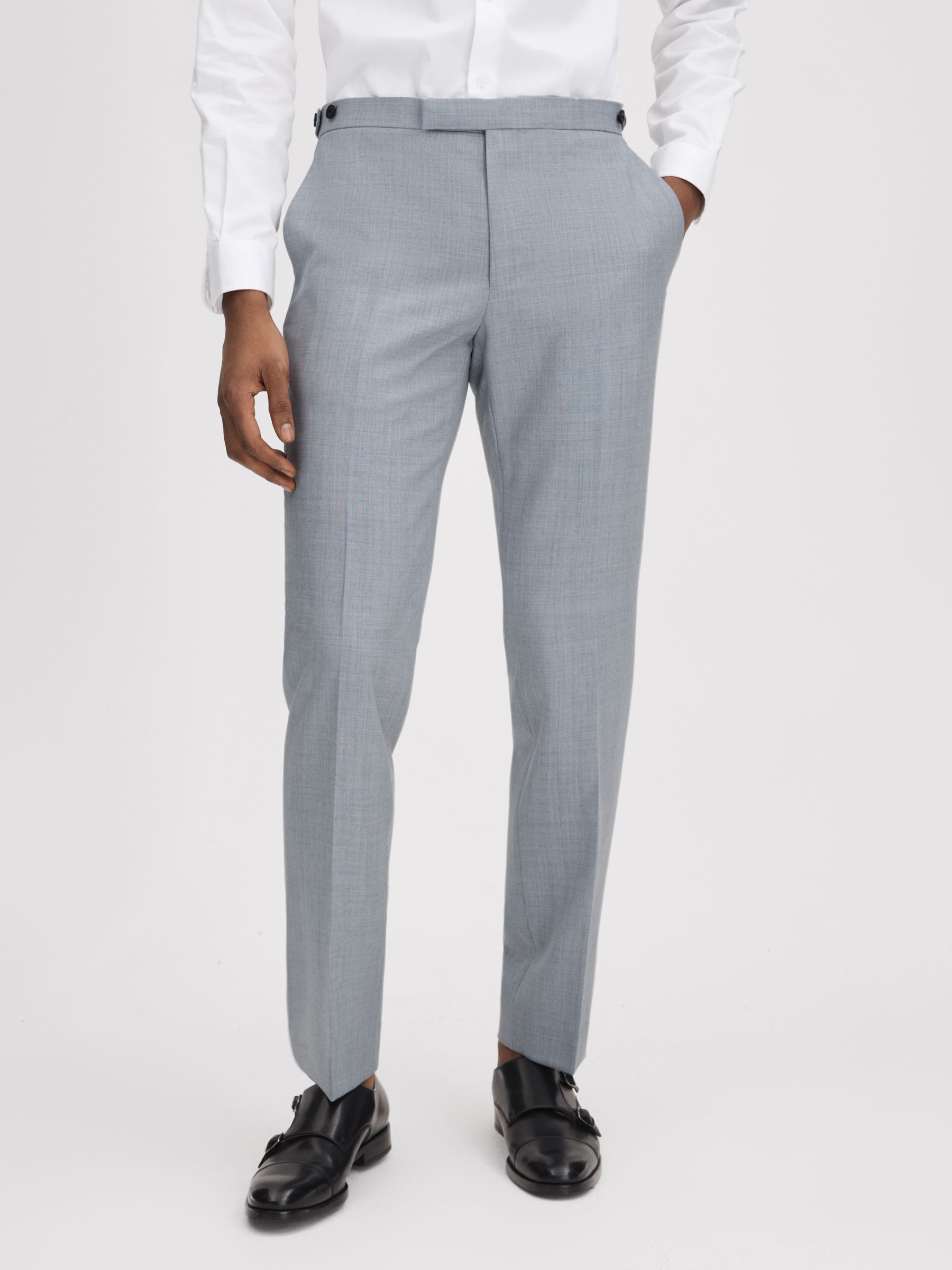 Slim Fit Wool Adjuster Trousers in Soft Blue