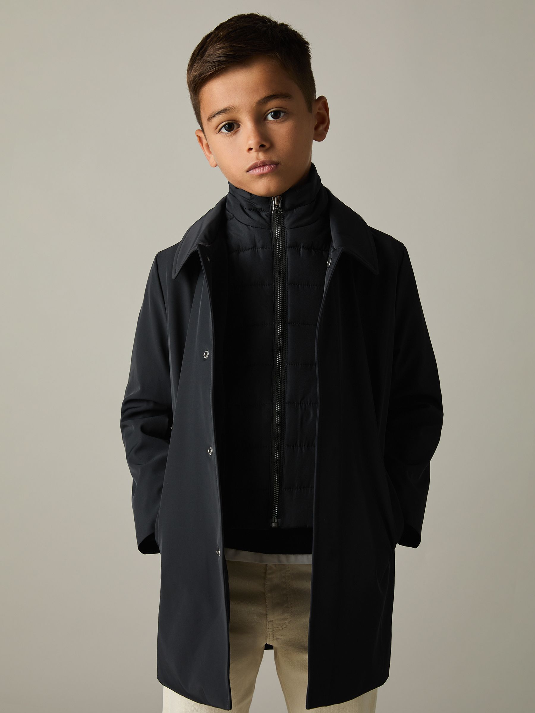 3-9 yrs Gabardine Coat with Removable Gilet in Navy